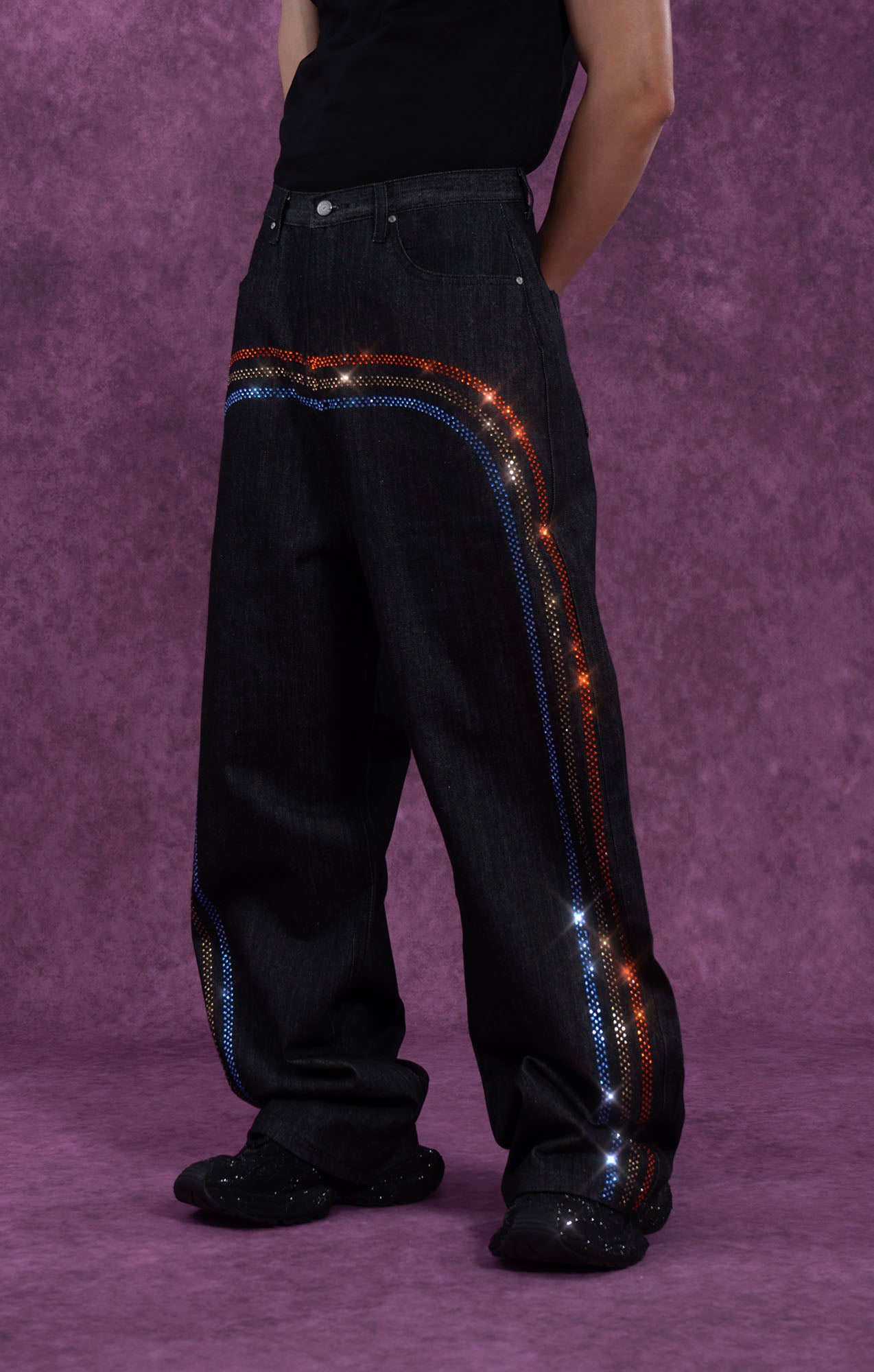 CLP Rainbow Diamond Balloon-Leg Raw Jeans, premium urban and streetwear designers apparel on PROJECTISR.com, CLP