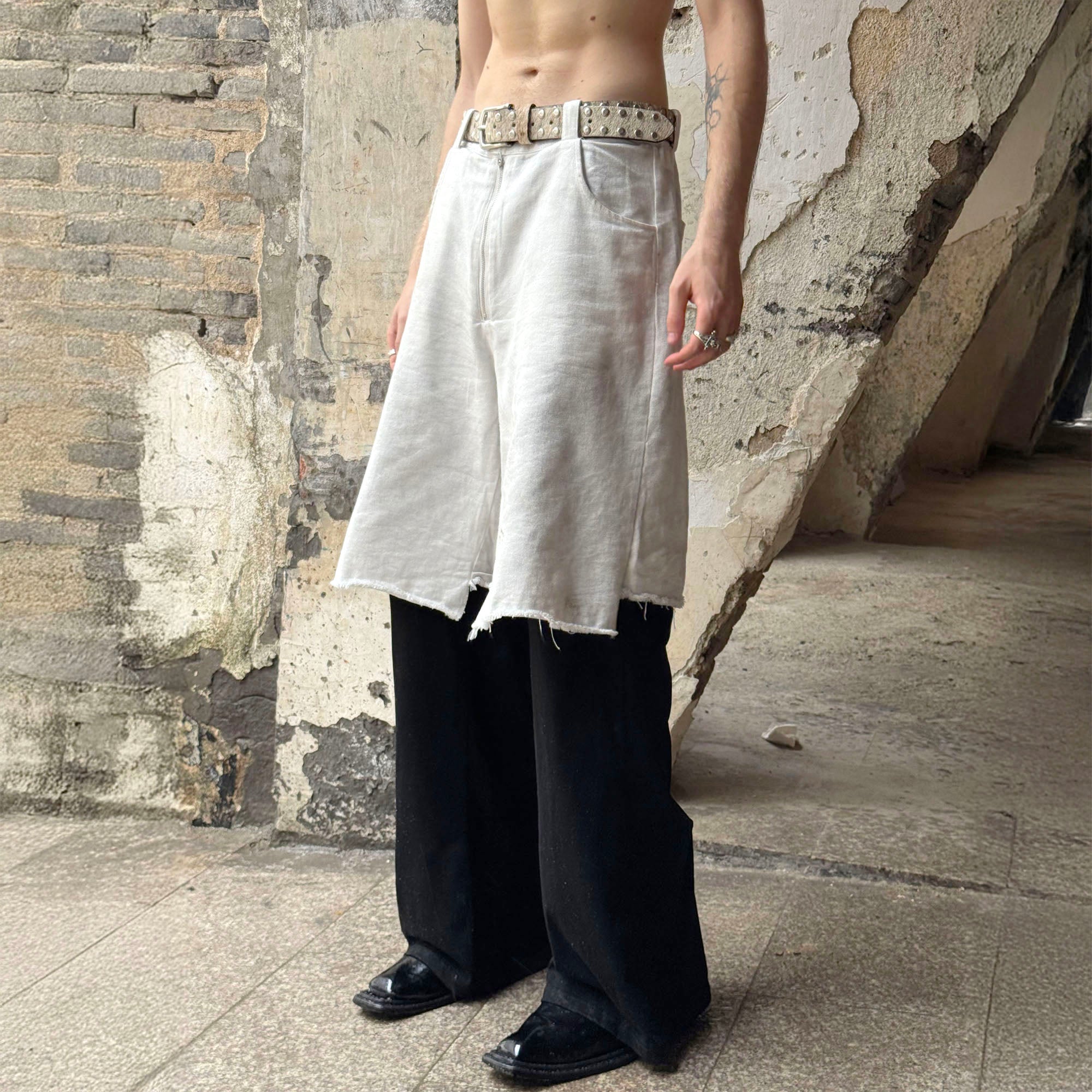 LUUUCAM Raw-Edge Double-Layer Mock Shorts Pants, premium urban and streetwear designers apparel on PROJECTISR.com, LUUUCAM
