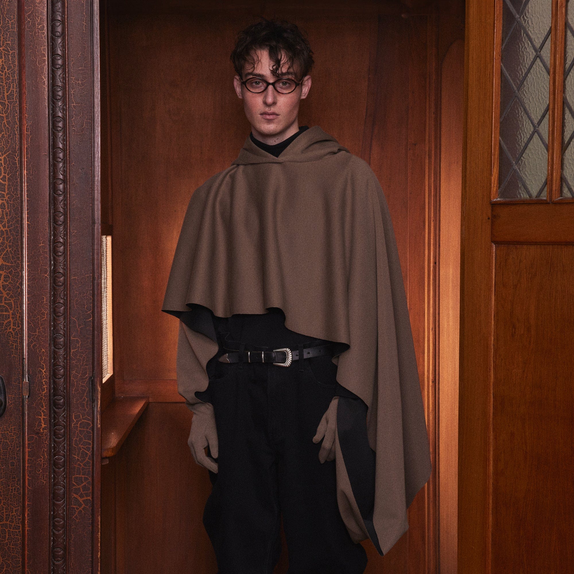 KADAKADA Hooded Glove-Sleeve Cropped Cape, premium urban and streetwear designers apparel on PROJECTISR.com, KADAKADA