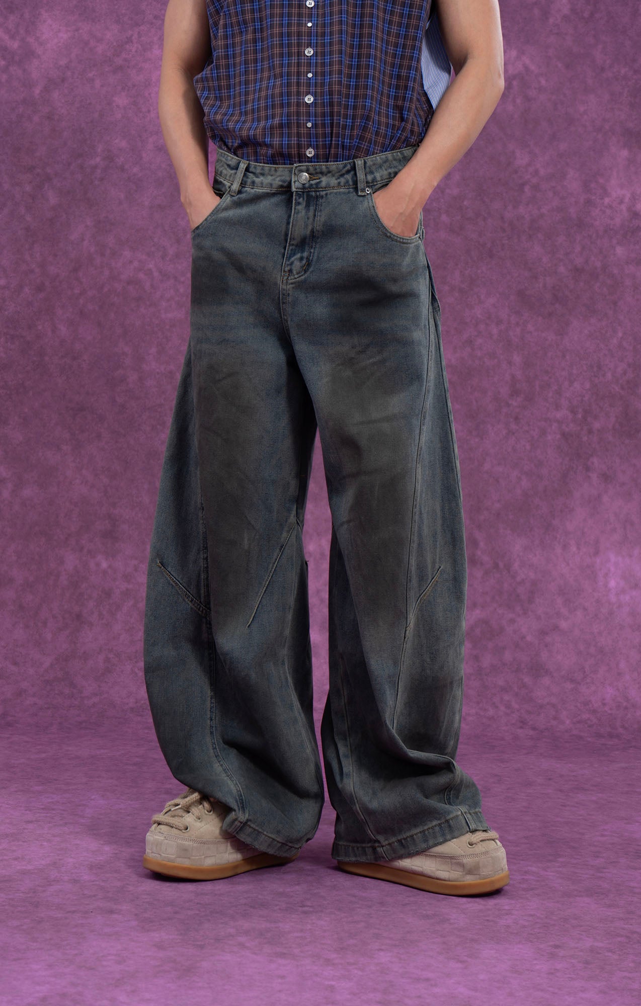 CLP Distressed Slant Panel Oversized Flared Jeans, premium urban and streetwear designers apparel on PROJECTISR.com, CLP
