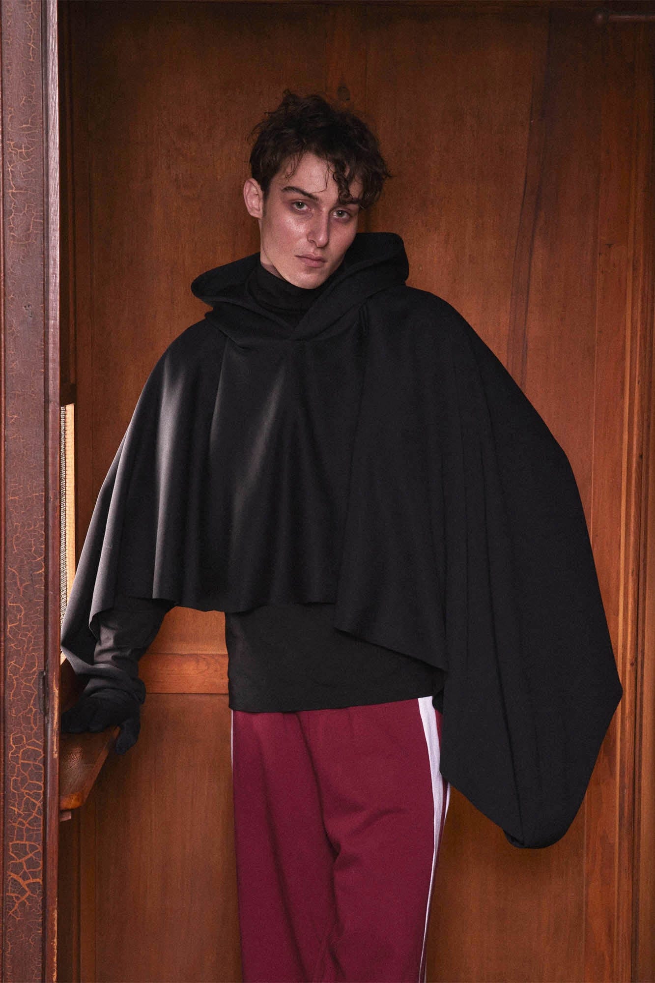 KADAKADA Hooded Glove-Sleeve Cropped Cape, premium urban and streetwear designers apparel on PROJECTISR.com, KADAKADA