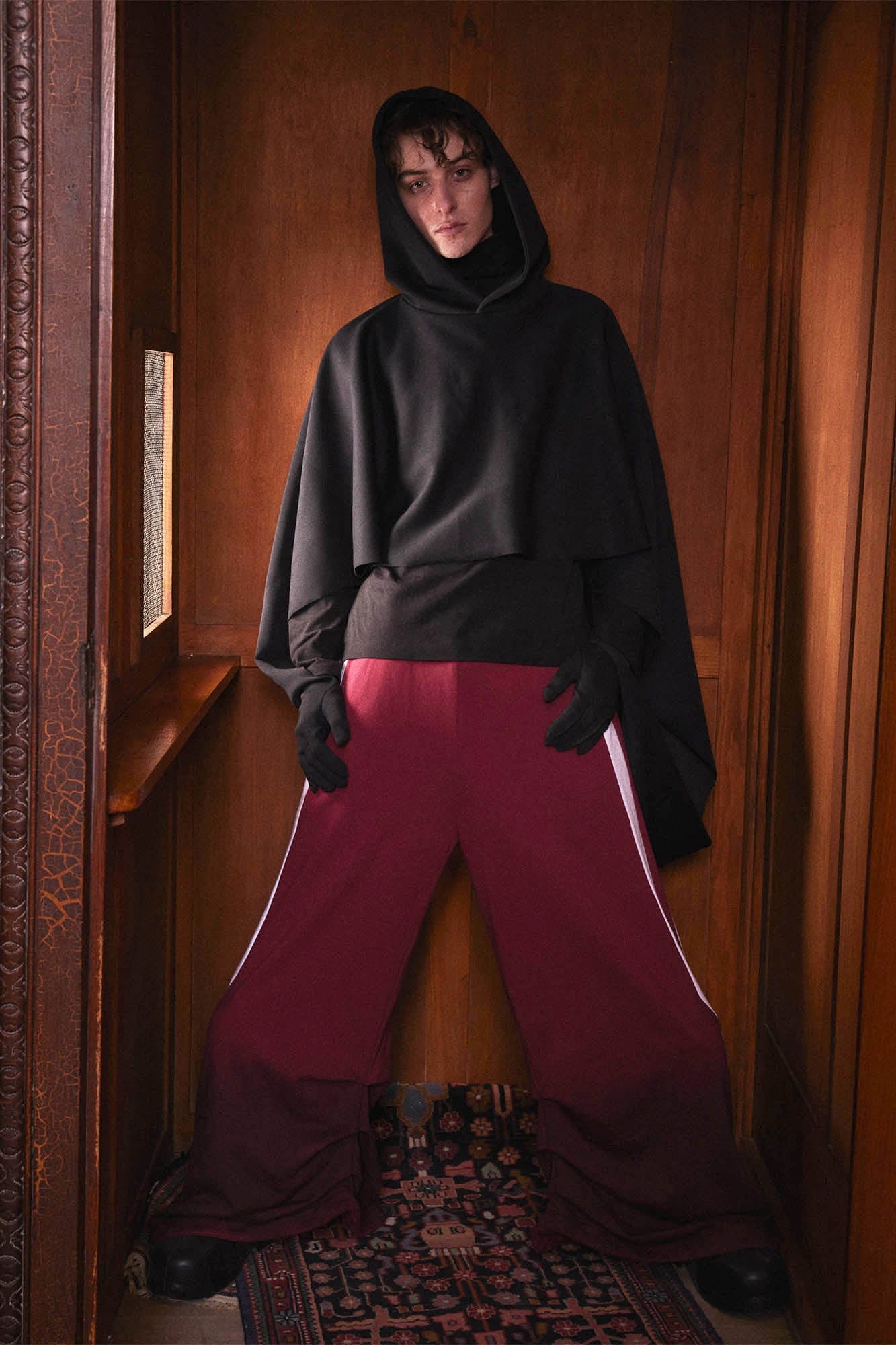 KADAKADA Hooded Glove-Sleeve Cropped Cape, premium urban and streetwear designers apparel on PROJECTISR.com, KADAKADA