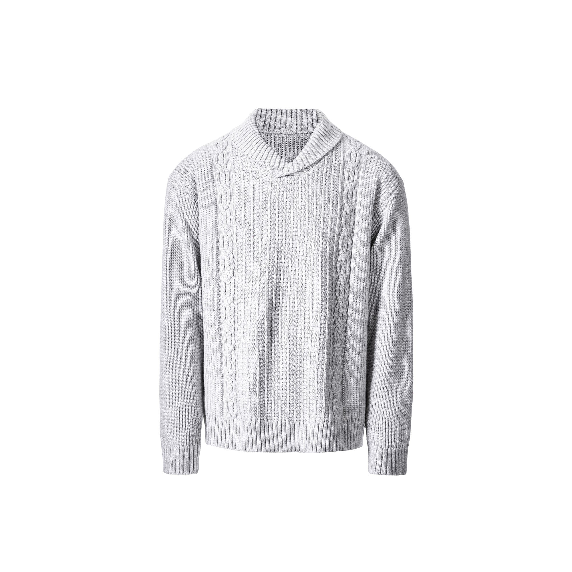 CATSSTAC Wool-Blend Shawl-Collar Cable Knit Sweater