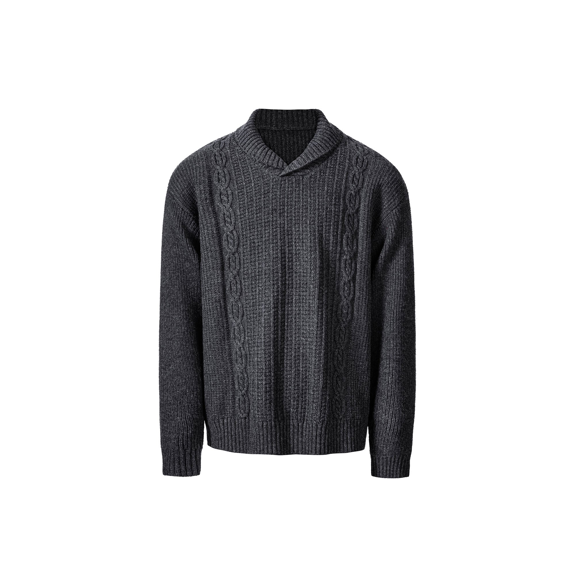 CATSSTAC Wool-Blend Shawl-Collar Cable Knit Sweater