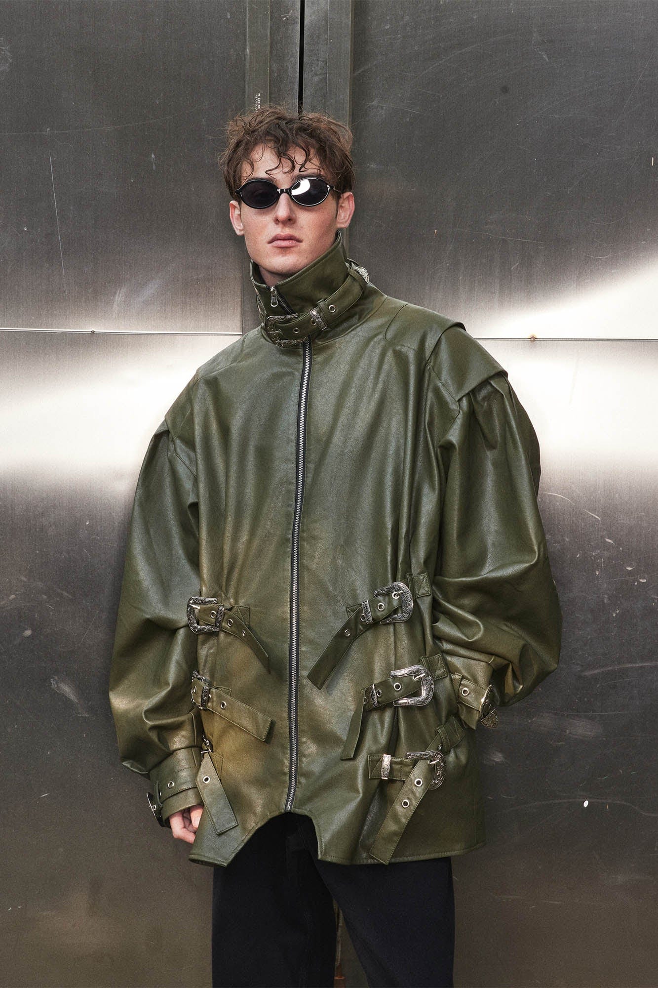 KADAKADA Multi-Buckle High-Neck Faux Leather Jacket, premium urban and streetwear designers apparel on PROJECTISR.com, KADAKADA