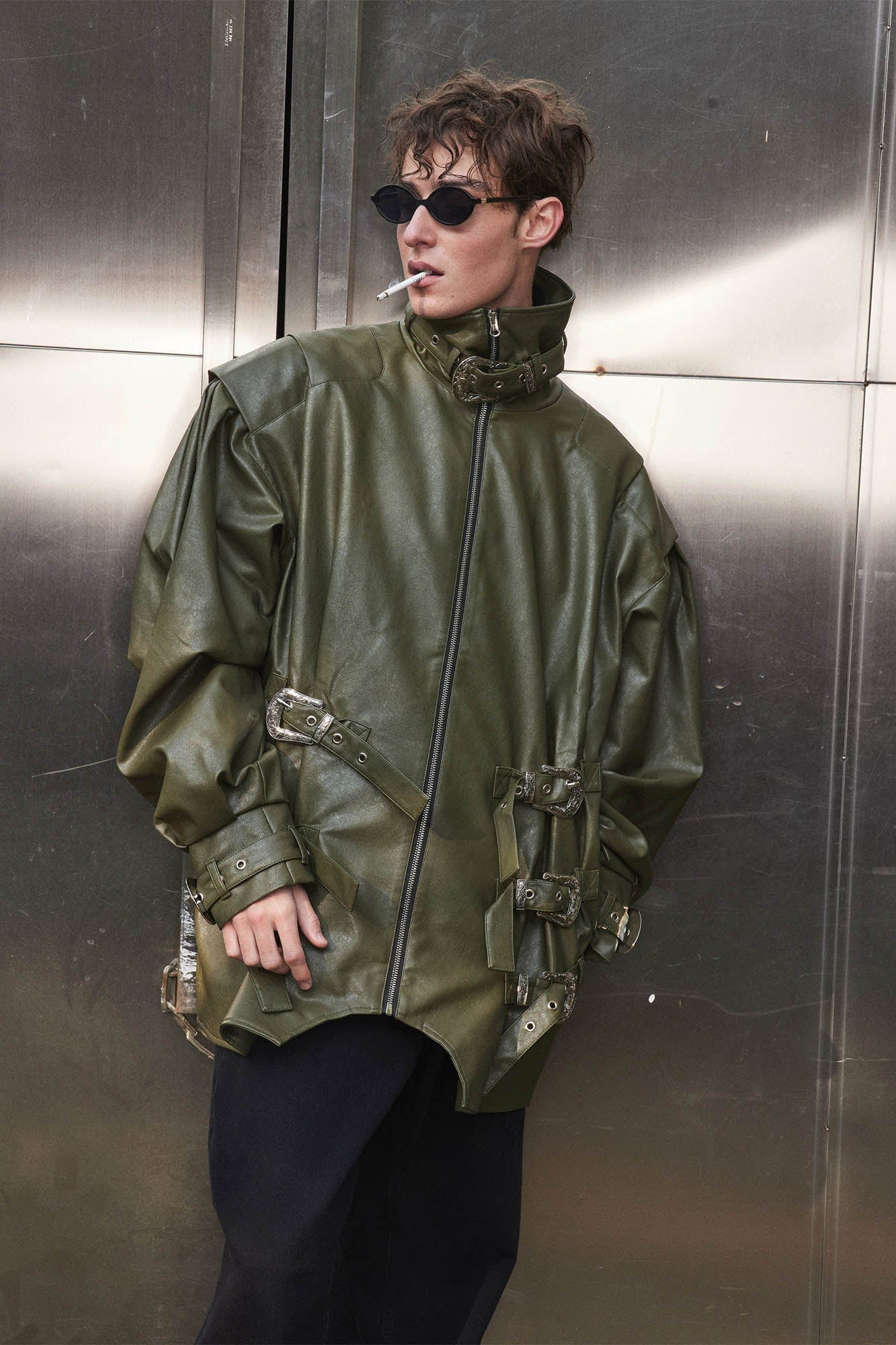 KADAKADA Multi-Buckle High-Neck Faux Leather Jacket, premium urban and streetwear designers apparel on PROJECTISR.com, KADAKADA