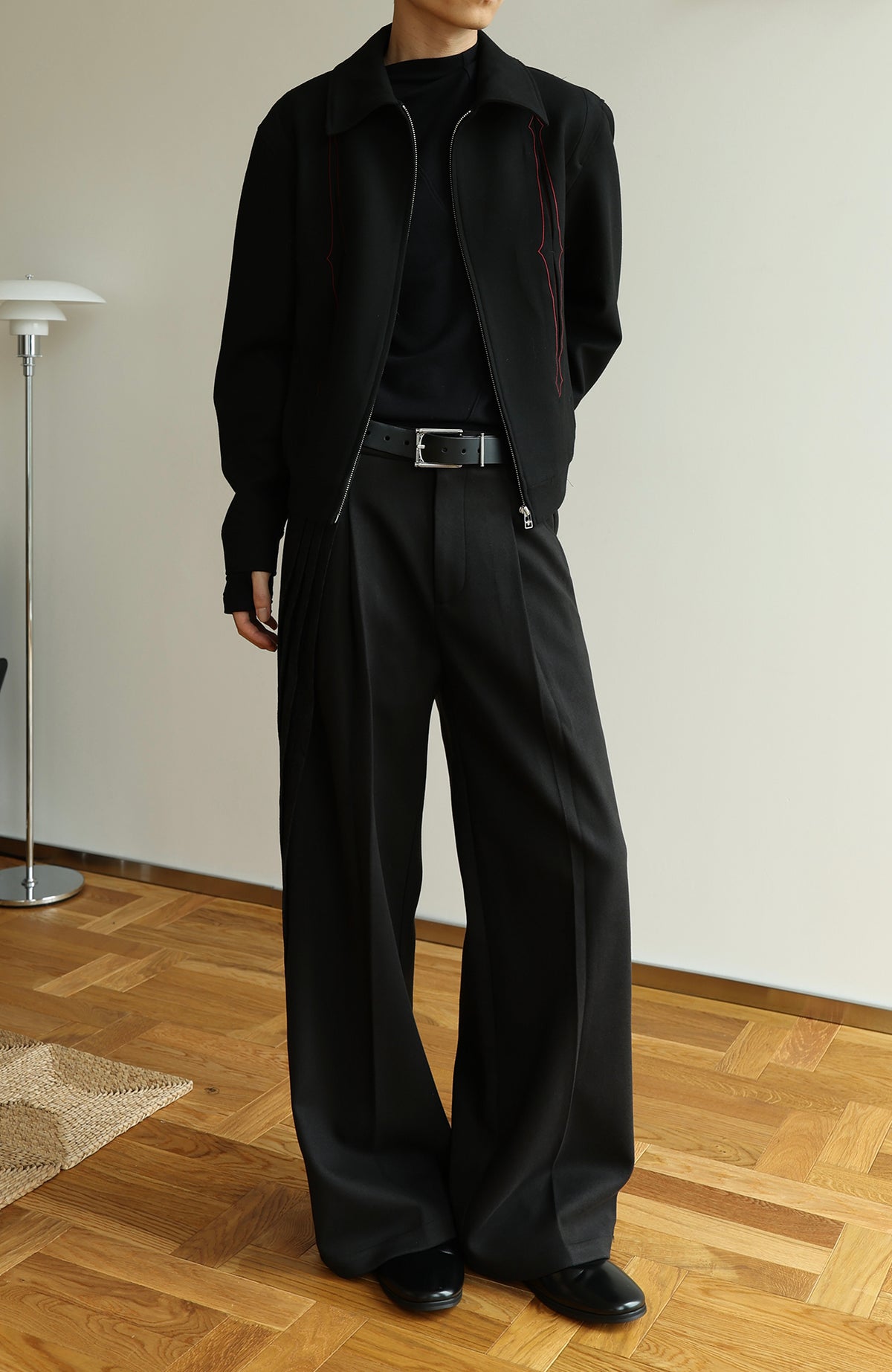 OKAYTHXBYE Pleated Paneled Wide-Leg Wool-Blend Trousers
