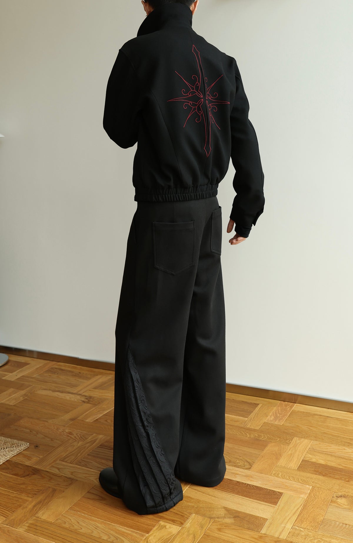 OKAYTHXBYE Pleated Paneled Wide-Leg Wool-Blend Trousers