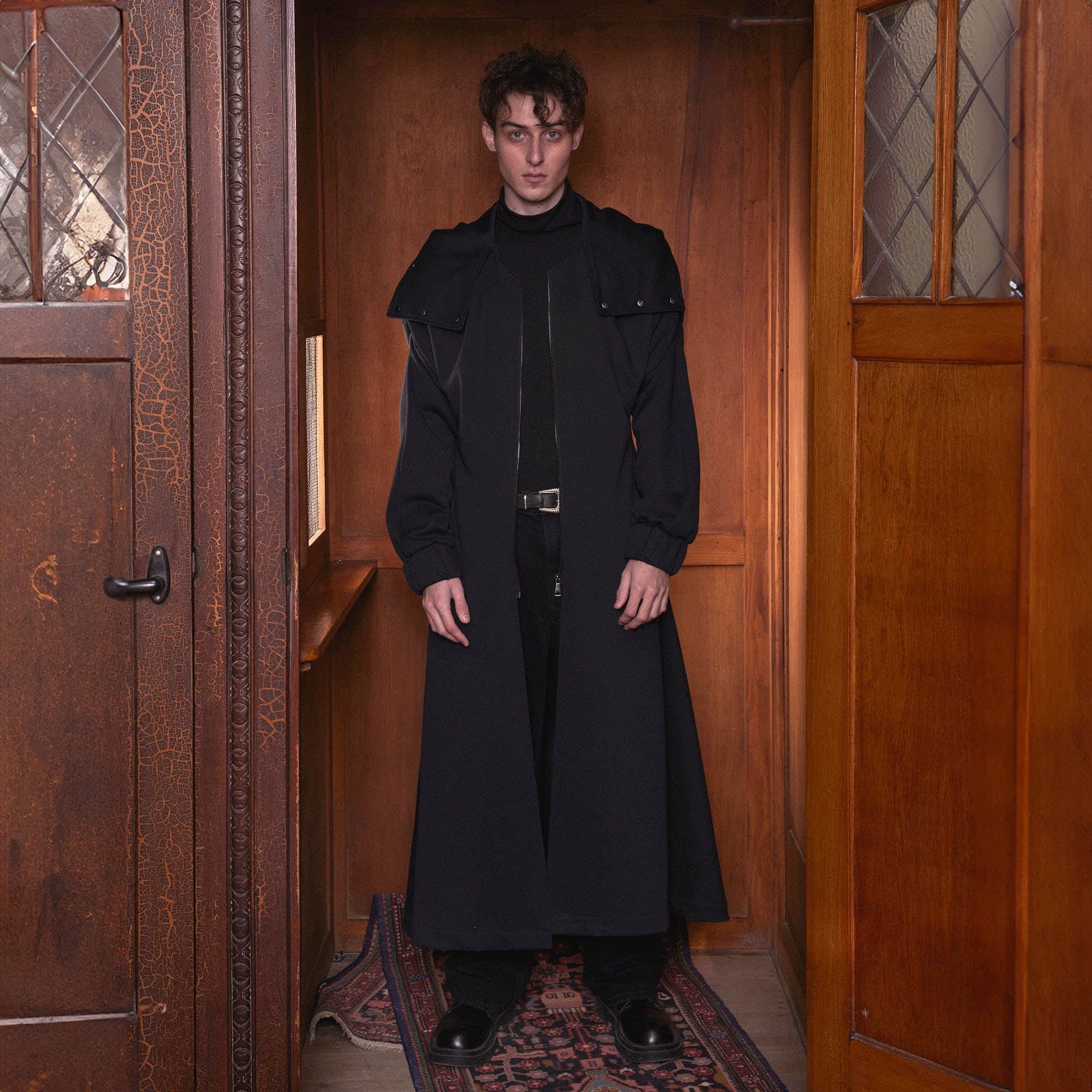 KADAKADA Hooded Pleated Shoulder Cloak, premium urban and streetwear designers apparel on PROJECTISR.com, KADAKADA
