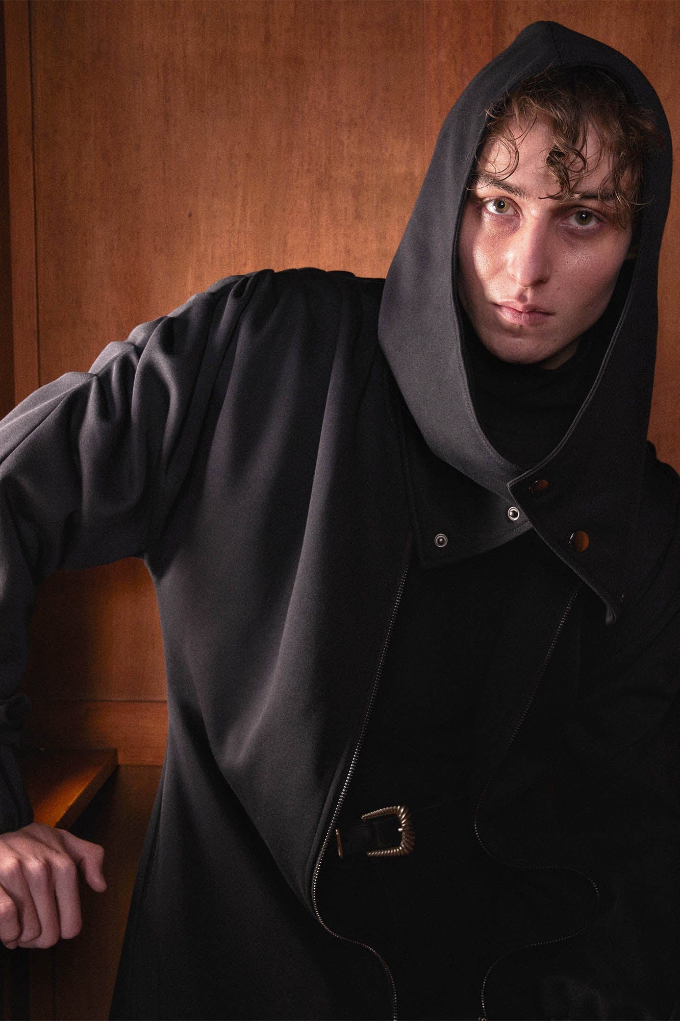 KADAKADA Hooded Pleated Shoulder Cloak, premium urban and streetwear designers apparel on PROJECTISR.com, KADAKADA