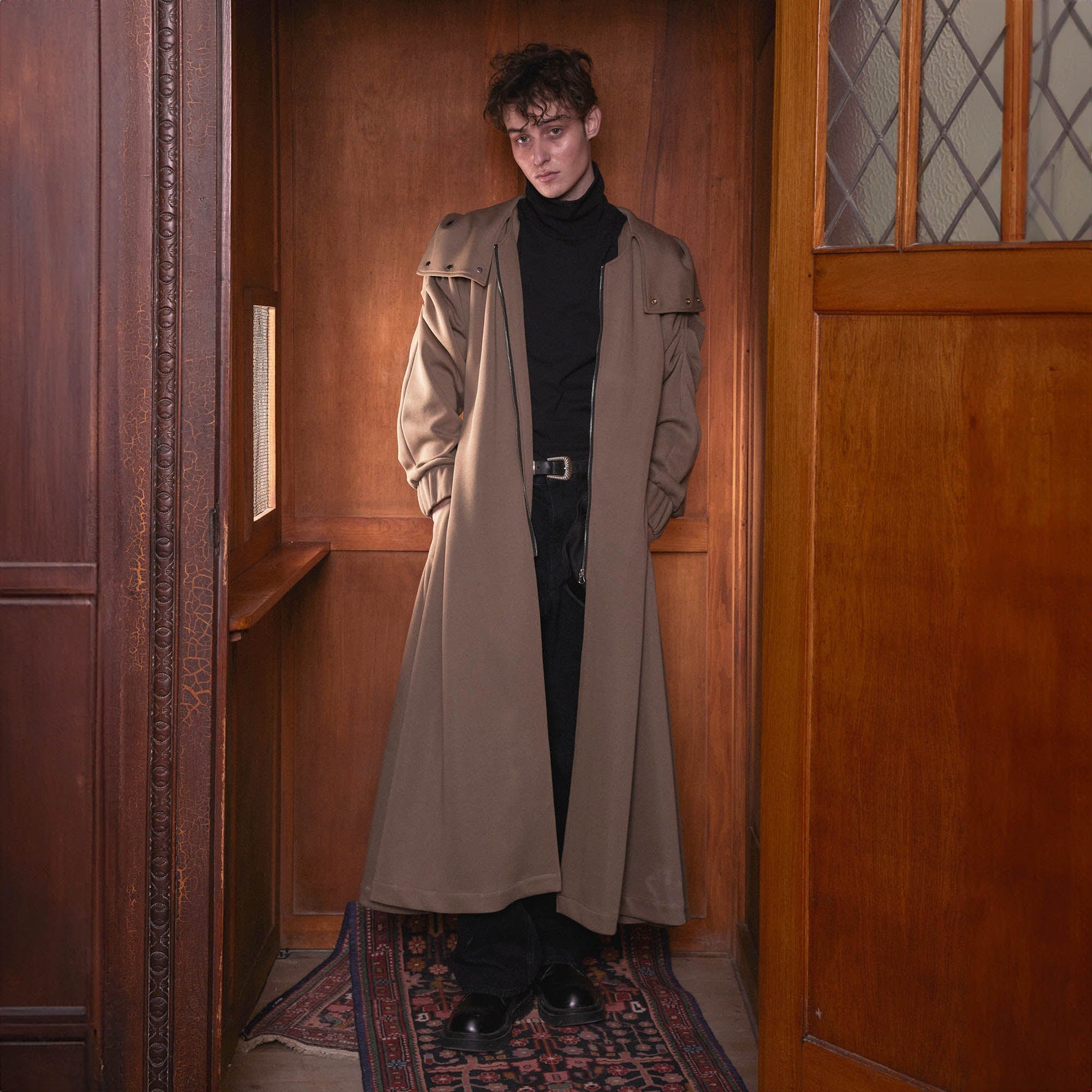 KADAKADA Hooded Pleated Shoulder Cloak, premium urban and streetwear designers apparel on PROJECTISR.com, KADAKADA