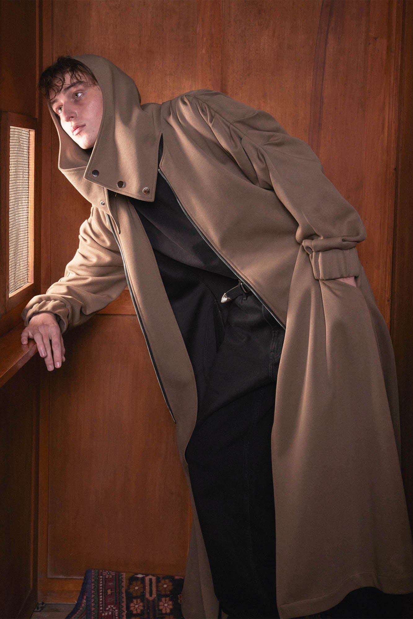 KADAKADA Hooded Pleated Shoulder Cloak, premium urban and streetwear designers apparel on PROJECTISR.com, KADAKADA