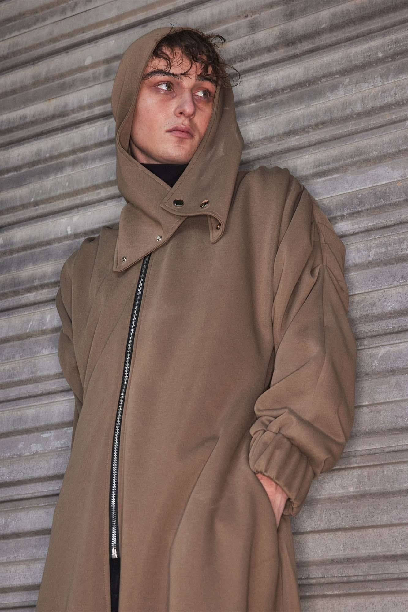 KADAKADA Hooded Pleated Shoulder Cloak, premium urban and streetwear designers apparel on PROJECTISR.com, KADAKADA