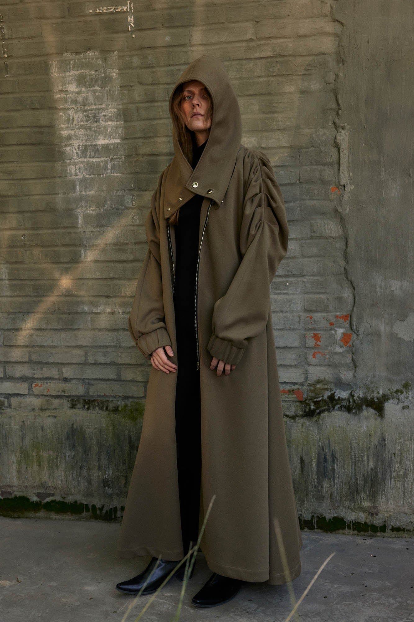 KADAKADA Hooded Pleated Shoulder Cloak, premium urban and streetwear designers apparel on PROJECTISR.com, KADAKADA
