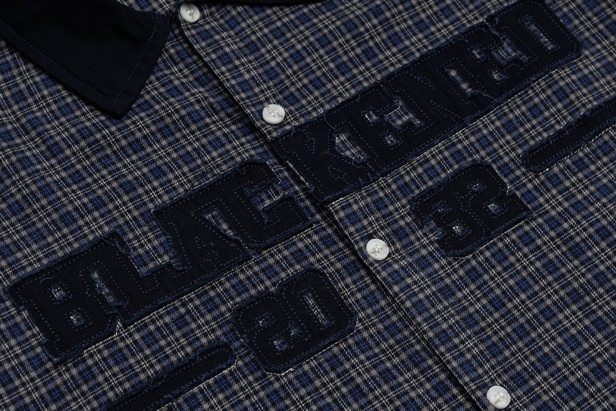 OVDY Raw-Edge Patchwork Graphic Plaid Half Shirt, premium urban and streetwear designers apparel on PROJECTISR.com, OVDY