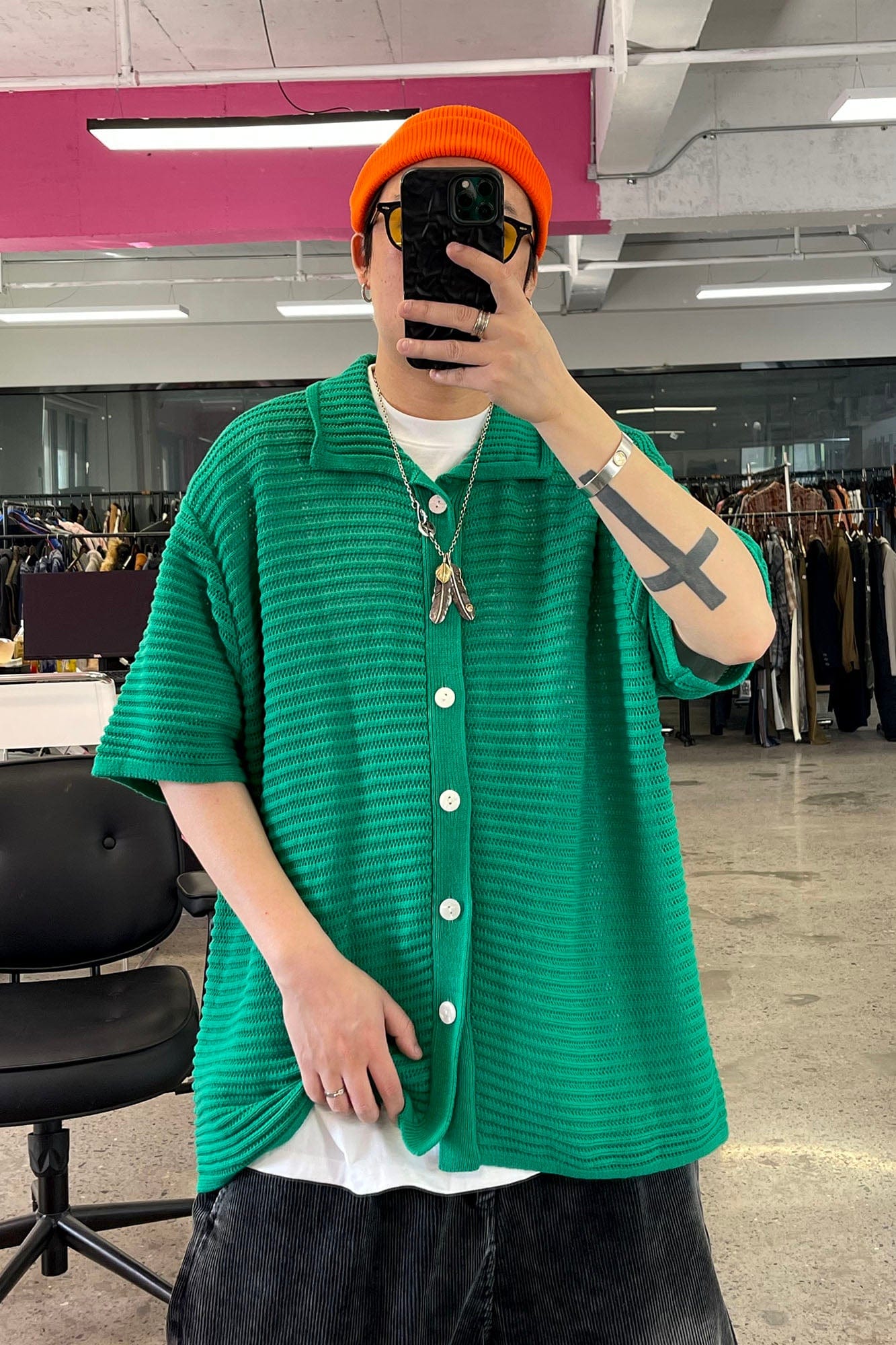 ME DA IGUAL Essential Striped Mesh Button-Up Half Shirt, premium urban and streetwear designers apparel on PROJECTISR.com, ME DA IGUAL