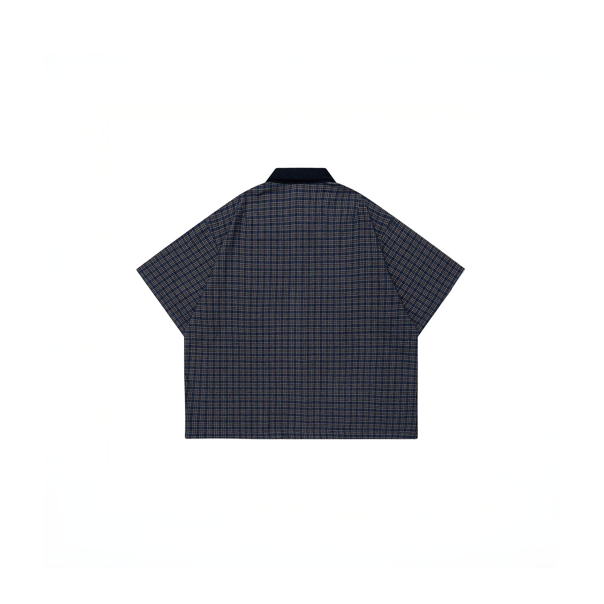 OVDY Raw-Edge Patchwork Graphic Plaid Half Shirt, premium urban and streetwear designers apparel on PROJECTISR.com, OVDY