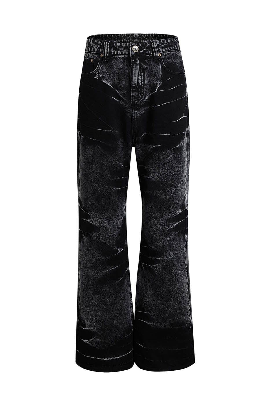 DND4DES Lightning Crease Washed Flared Jeans Black, premium urban and streetwear designers apparel on PROJECTISR.com, DND4DES