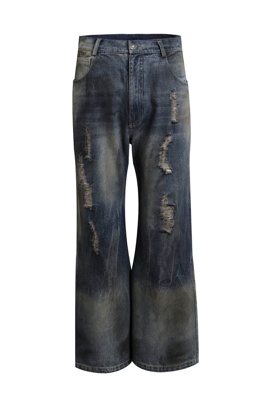 DND4DES Distressed Dusty Flared Jeans, premium urban and streetwear designers apparel on PROJECTISR.com, DND4DES