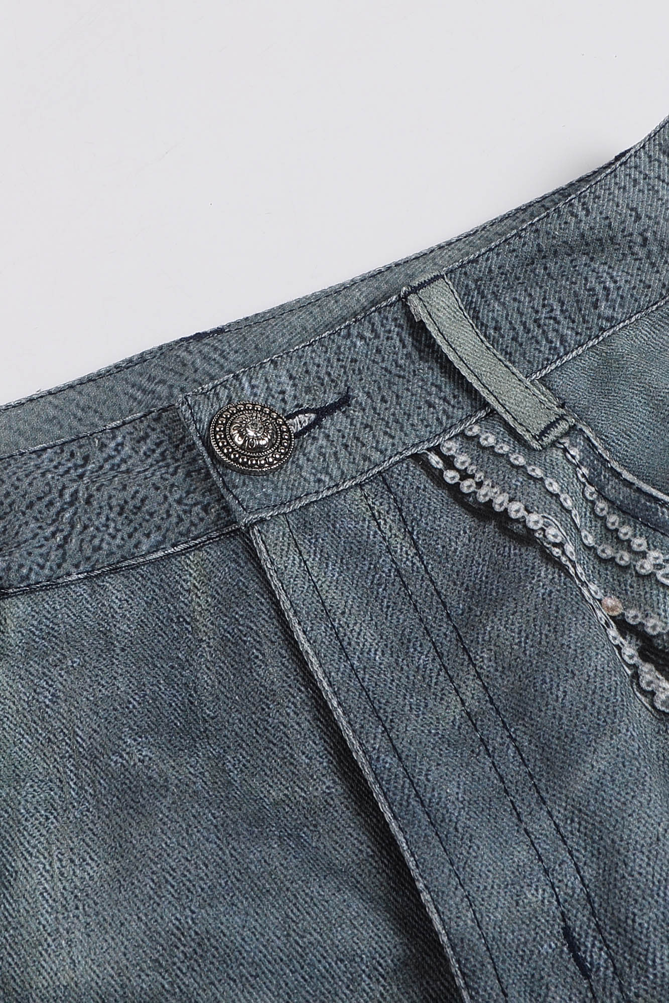 DND4DESxFaychui Pearl Chain Graphics Distressed Flared Jeans, premium urban and streetwear designers apparel on PROJECTISR.com, DND4DES