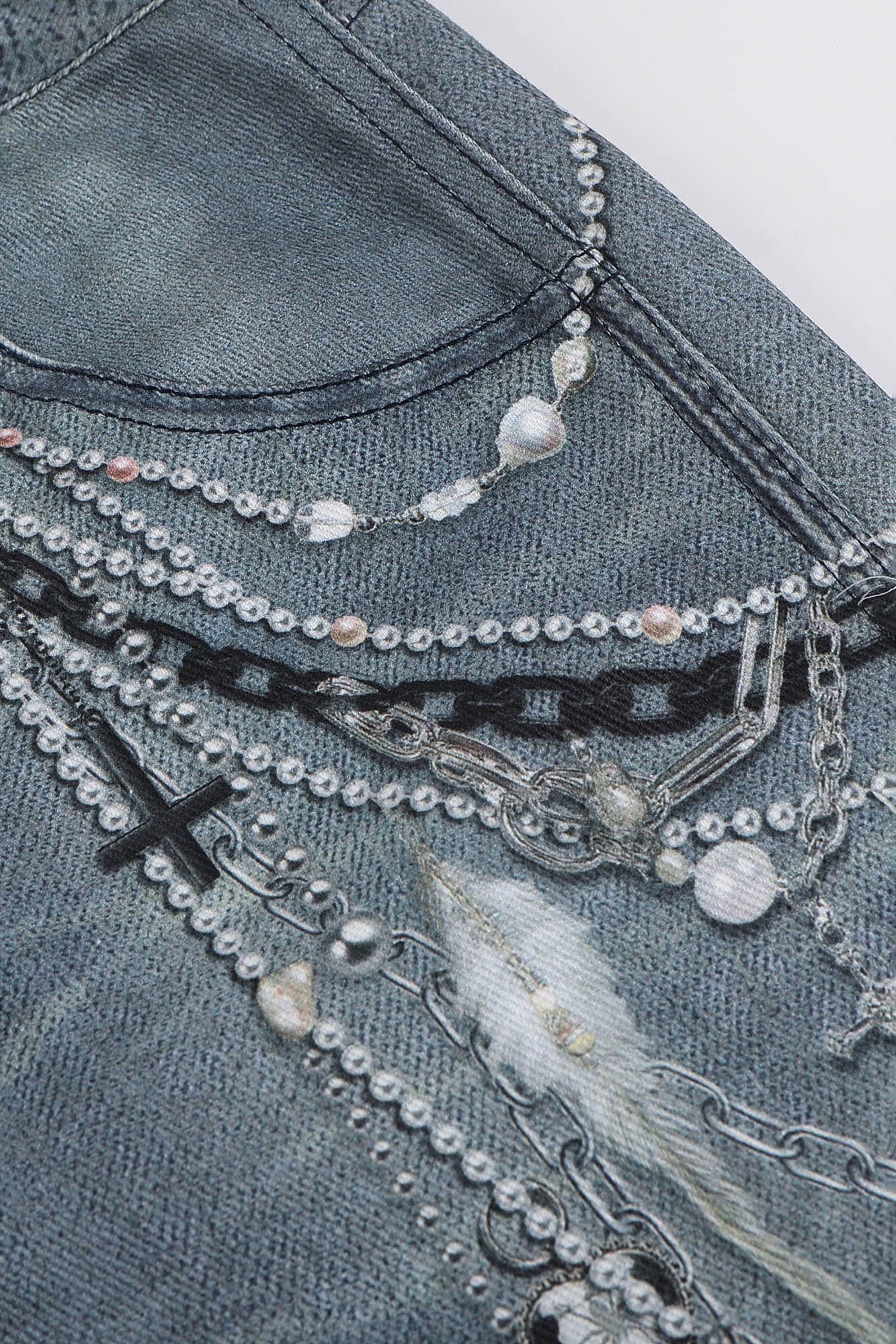 DND4DESxFaychui Pearl Chain Graphics Distressed Flared Jeans, premium urban and streetwear designers apparel on PROJECTISR.com, DND4DES