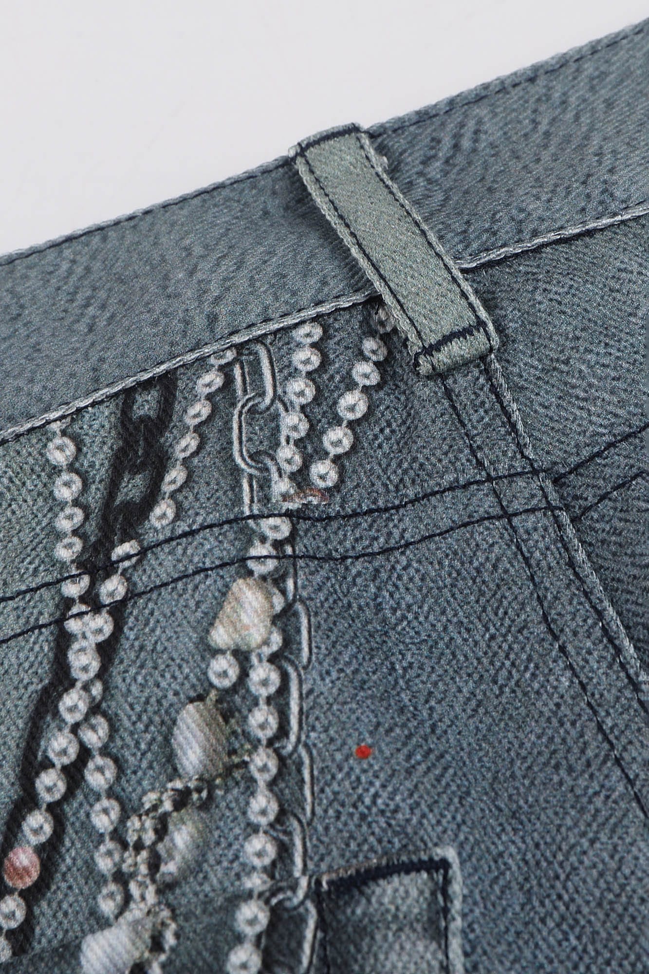 DND4DESxFaychui Pearl Chain Graphics Distressed Flared Jeans, premium urban and streetwear designers apparel on PROJECTISR.com, DND4DES