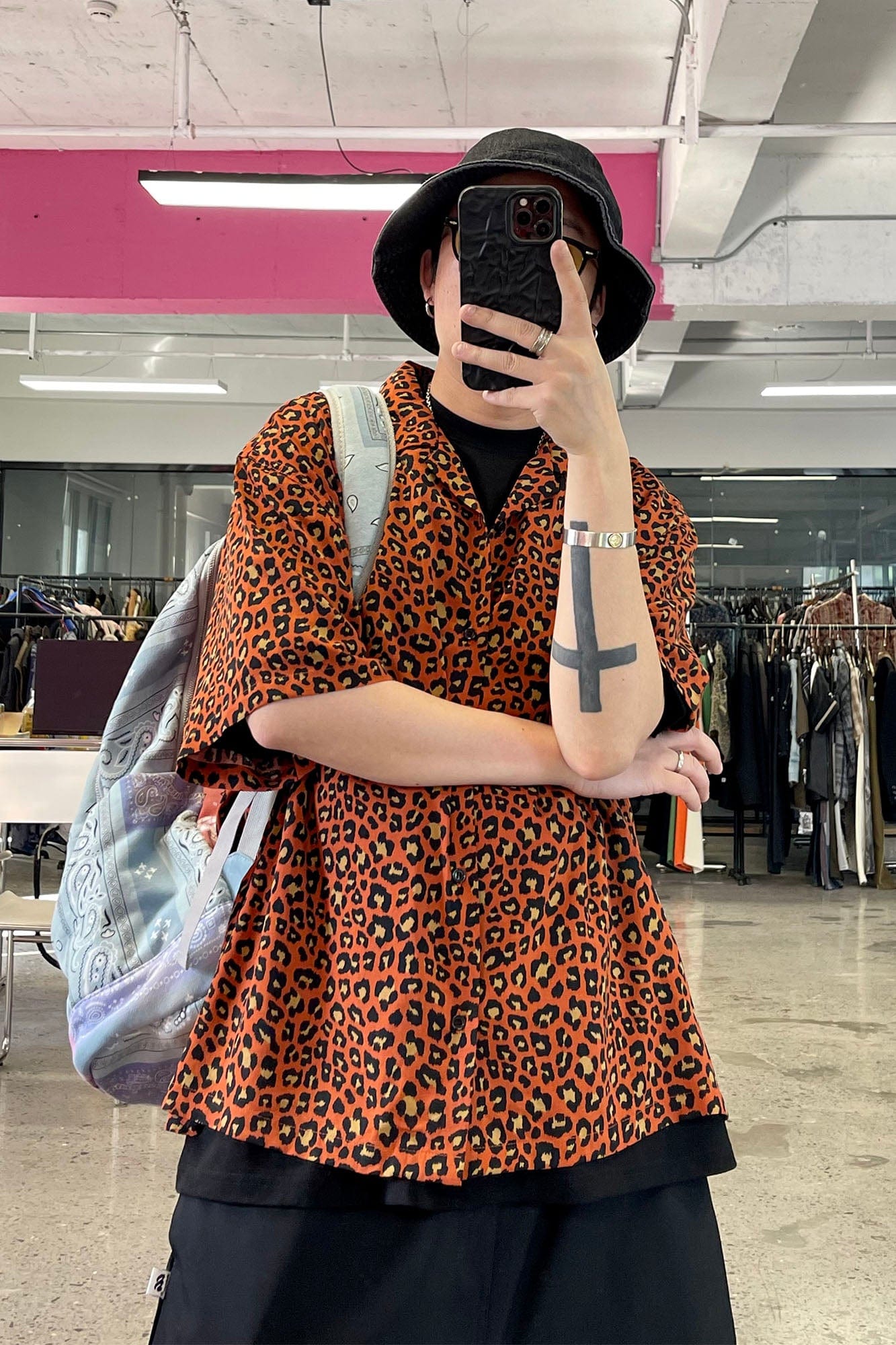 ME DA IGUAL Retro Leopard Full-Print Cuban Half Shirt, premium urban and streetwear designers apparel on PROJECTISR.com, ME DA IGUAL