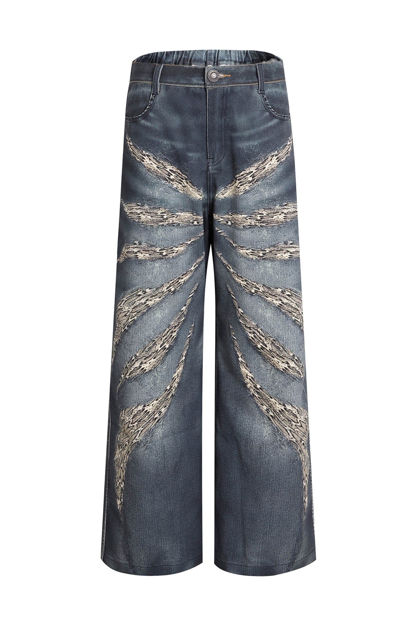 DND4DES Leopard Wings Embroidered Wide-Leg Jeans, premium urban and streetwear designers apparel on PROJECTISR.com, DND4DES