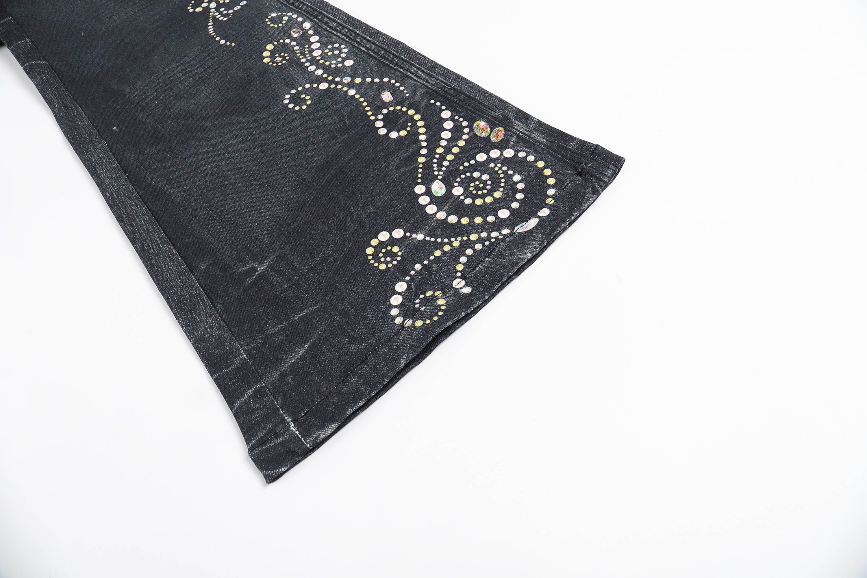 DND4DES Retro Gemstone Graphics Flared Jeans, premium urban and streetwear designers apparel on PROJECTISR.com, DND4DES