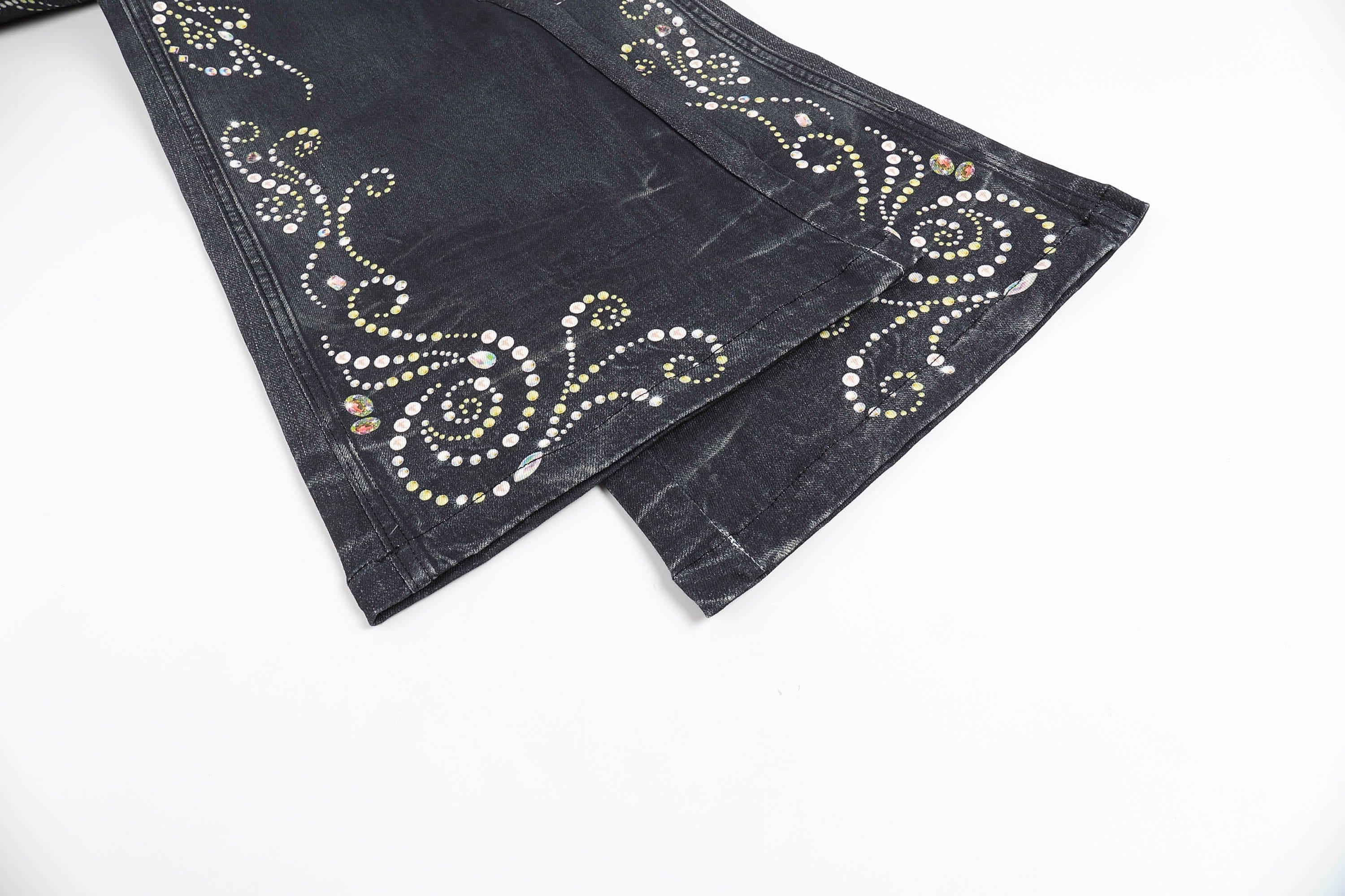 DND4DES Retro Gemstone Graphics Flared Jeans, premium urban and streetwear designers apparel on PROJECTISR.com, DND4DES