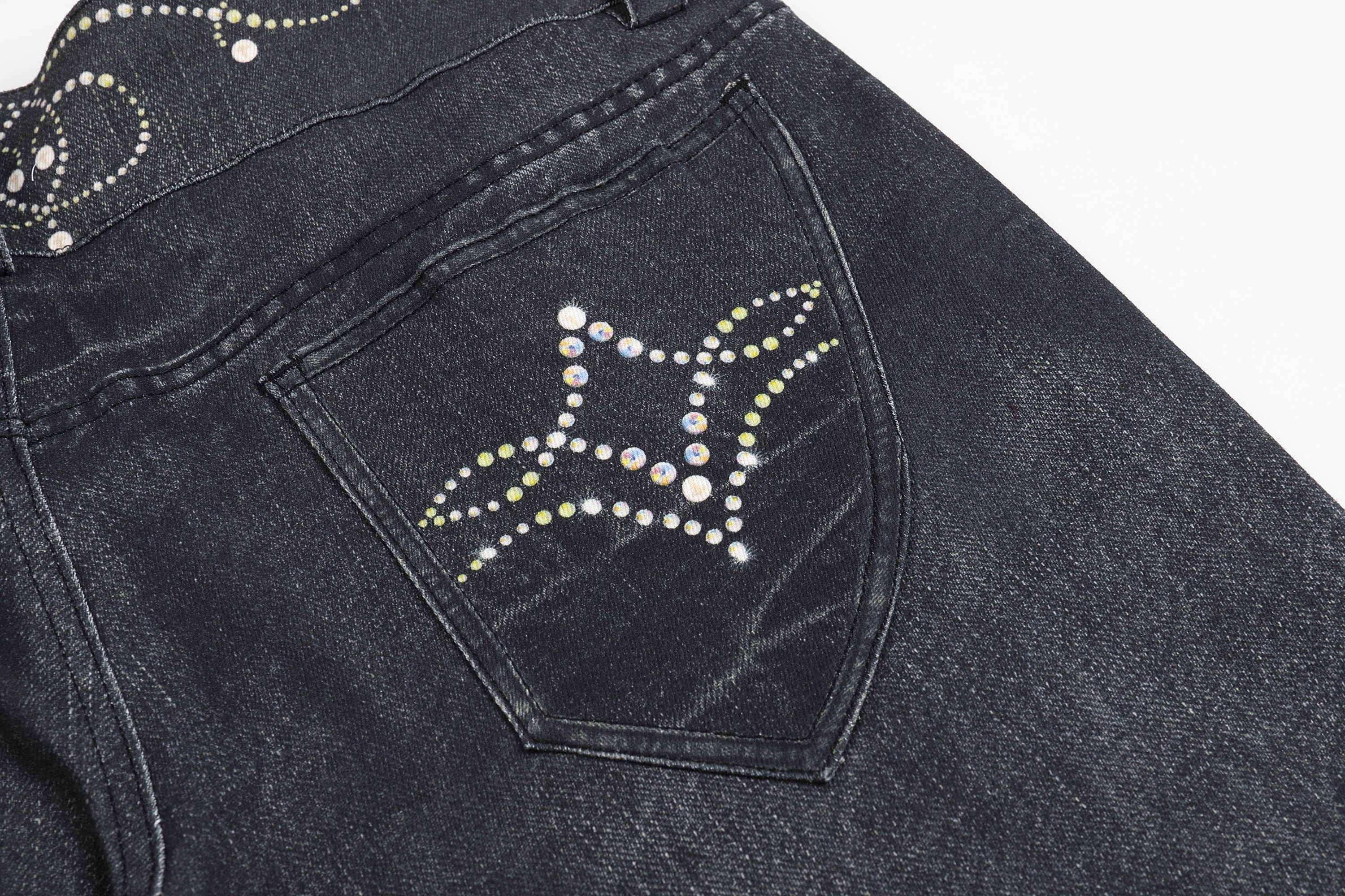 DND4DES Retro Gemstone Graphics Flared Jeans, premium urban and streetwear designers apparel on PROJECTISR.com, DND4DES