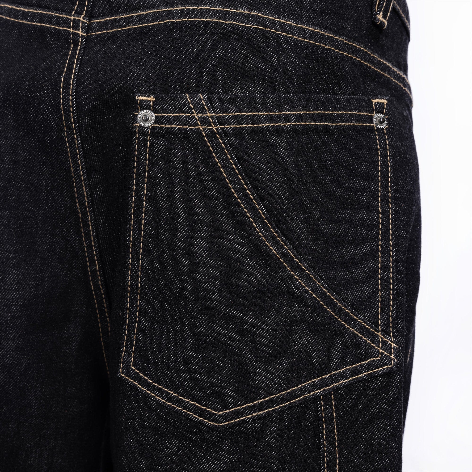CATSSTAC Curved Panel Stitch Straight-Leg Raw Jeans, premium urban and streetwear designers apparel on PROJECTISR.com, CATSSTAC