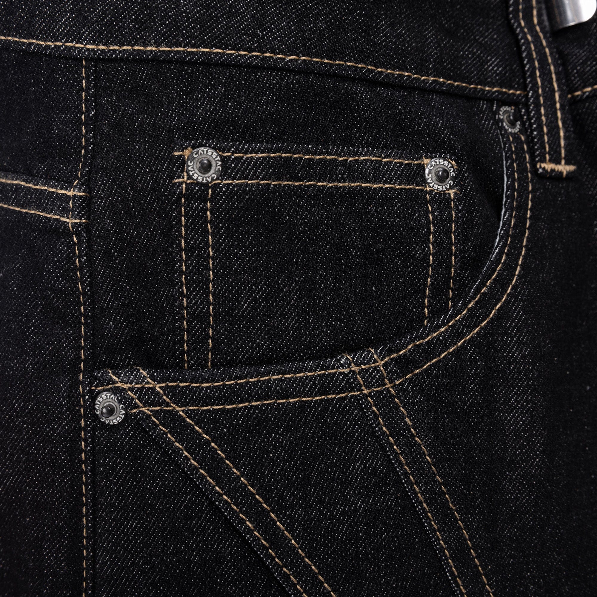 CATSSTAC Curved Panel Stitch Straight-Leg Raw Jeans, premium urban and streetwear designers apparel on PROJECTISR.com, CATSSTAC