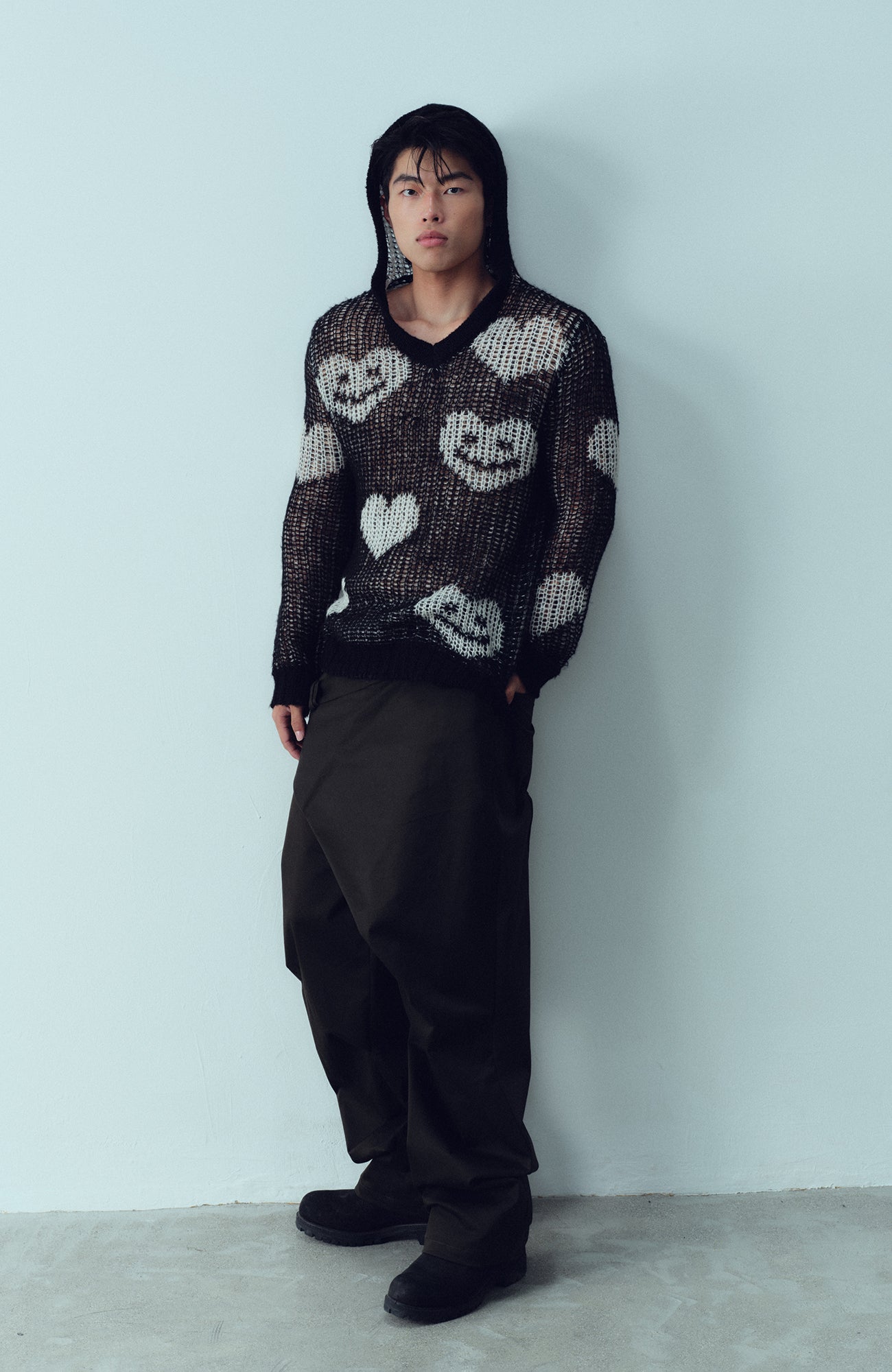 KADAKADA Smiling Heart Jacquard Knit Hoodie