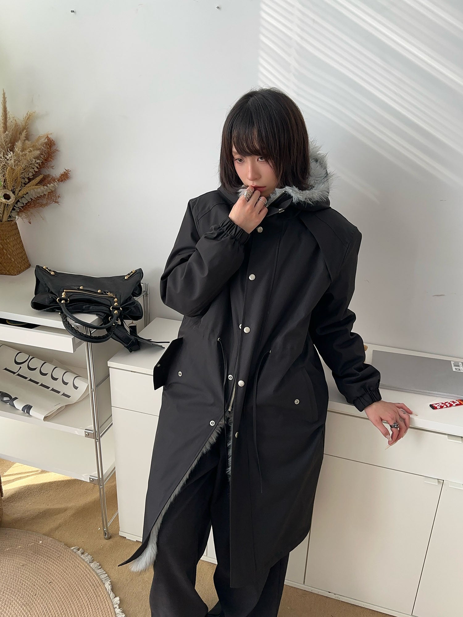 OKAYTHXBYE Faux Fur Lined Oversized Parka