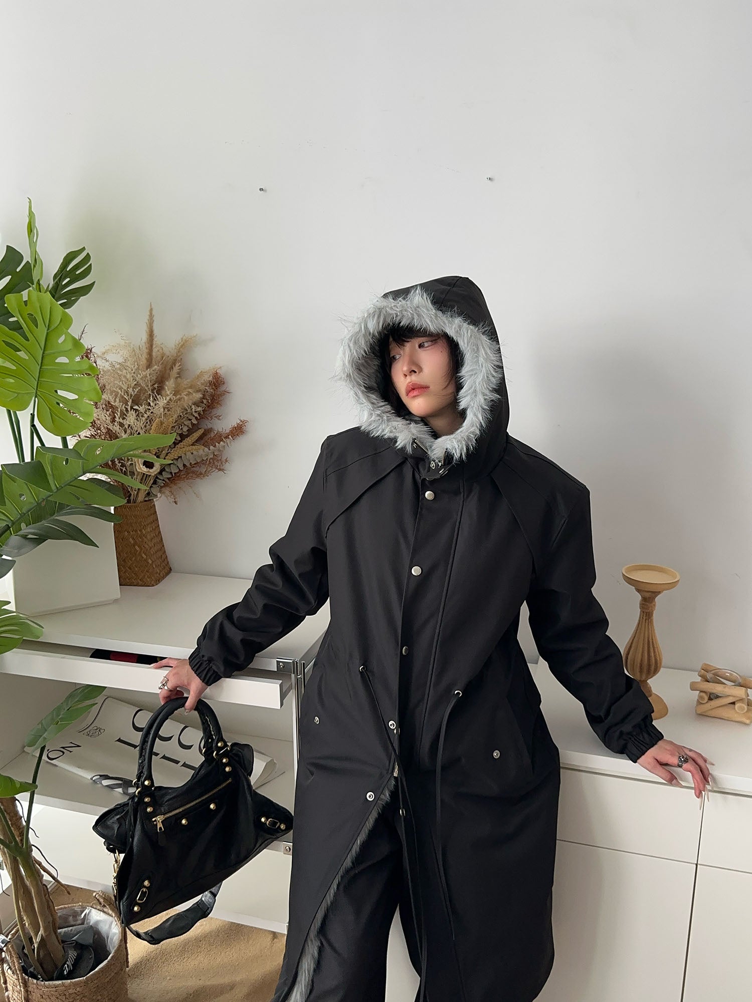 OKAYTHXBYE Faux Fur Lined Oversized Parka