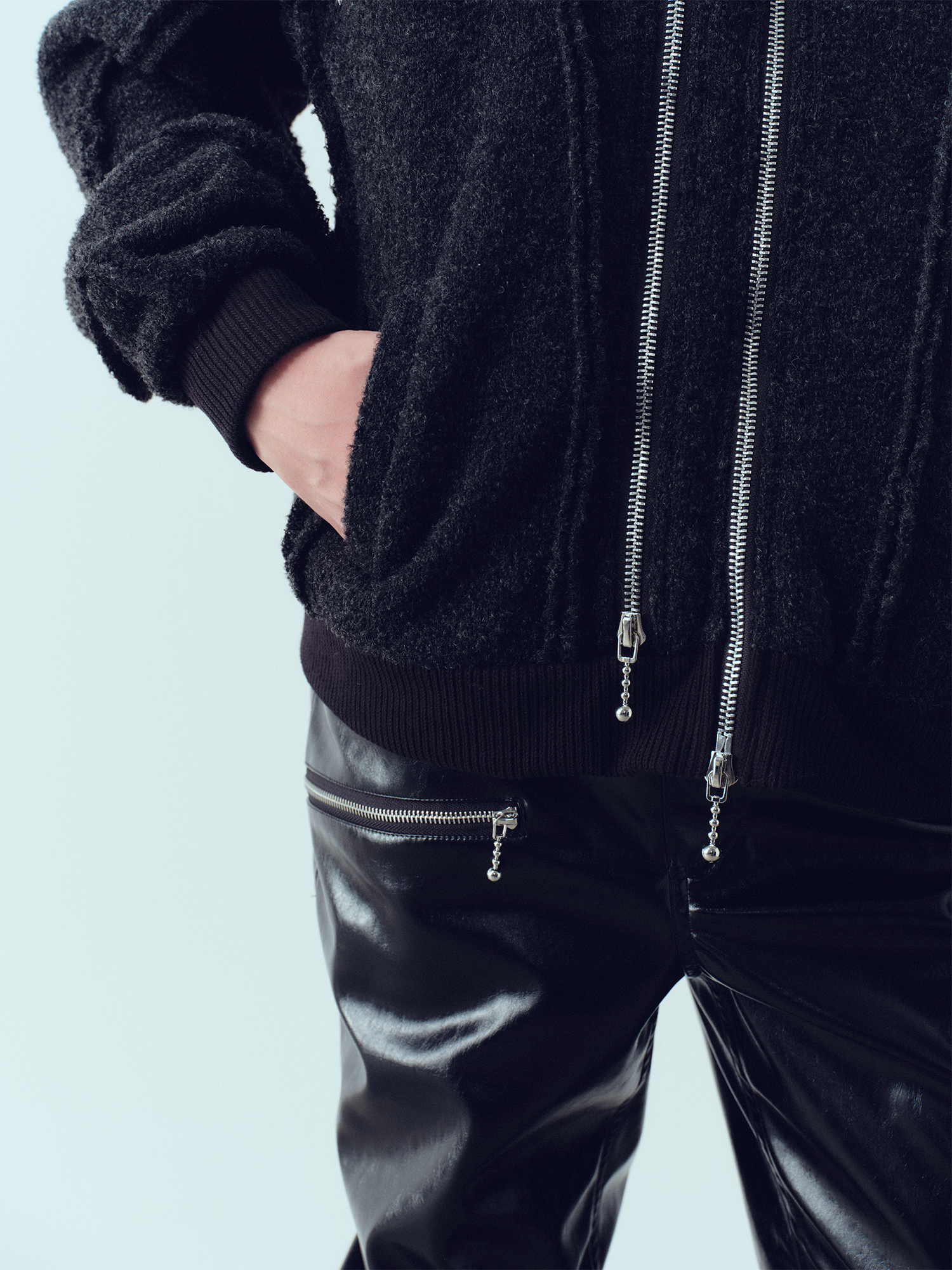 KADAKADA Wooly Raw-Stitch Panel Hooded Jacket