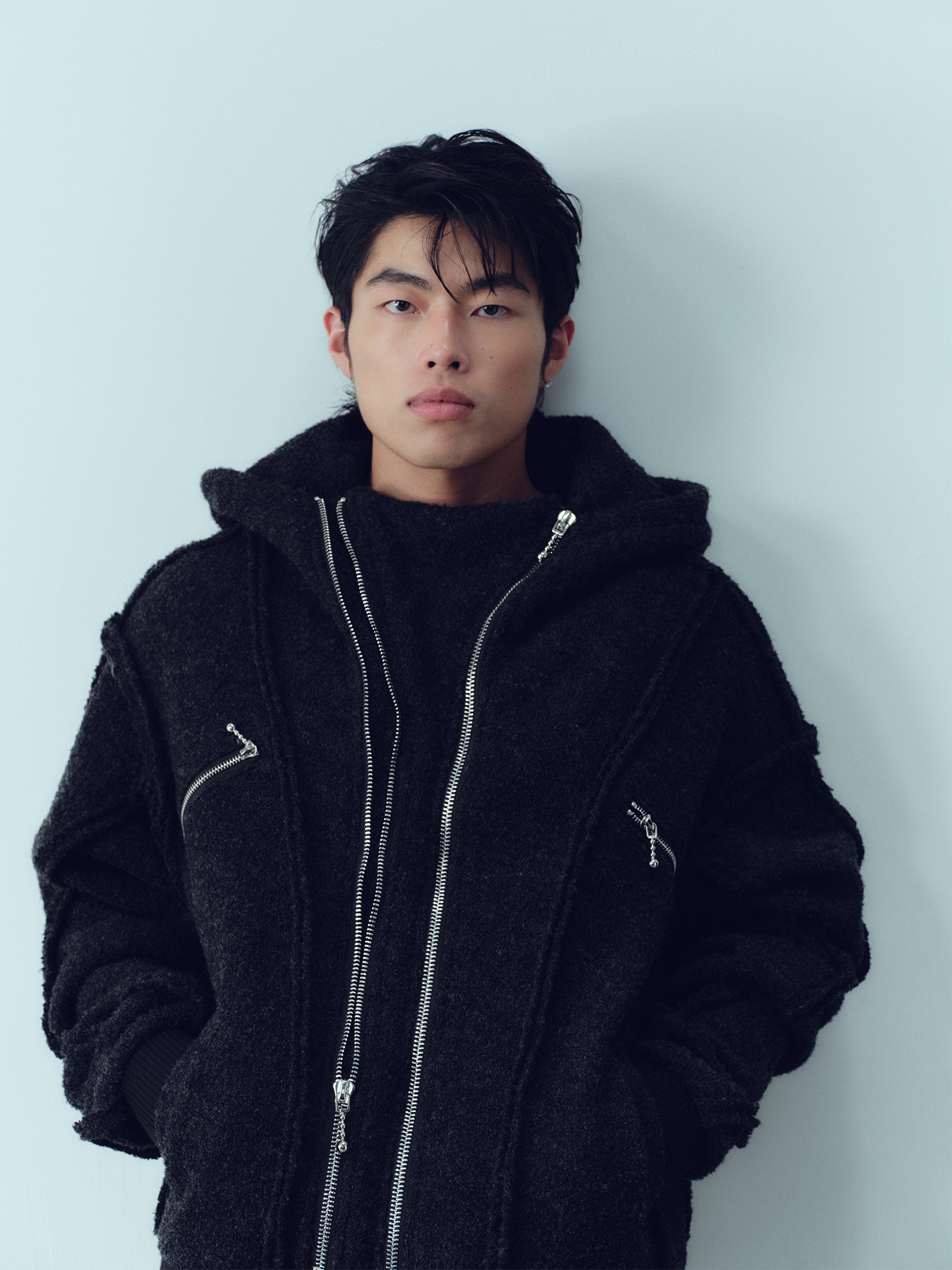 KADAKADA Wooly Raw-Stitch Panel Hooded Jacket