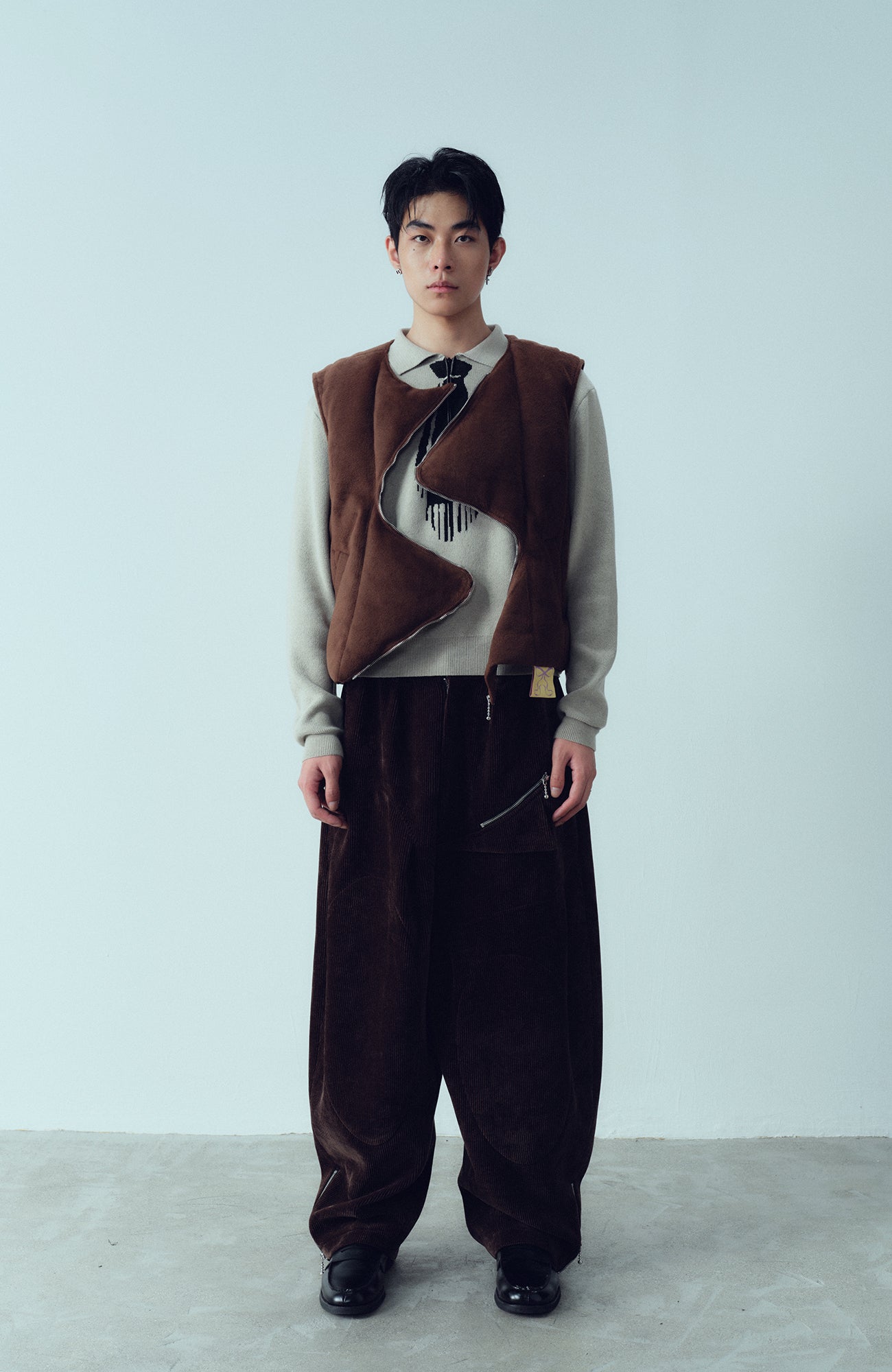 KADAKADA Curved Zip Suede-Puff Vest