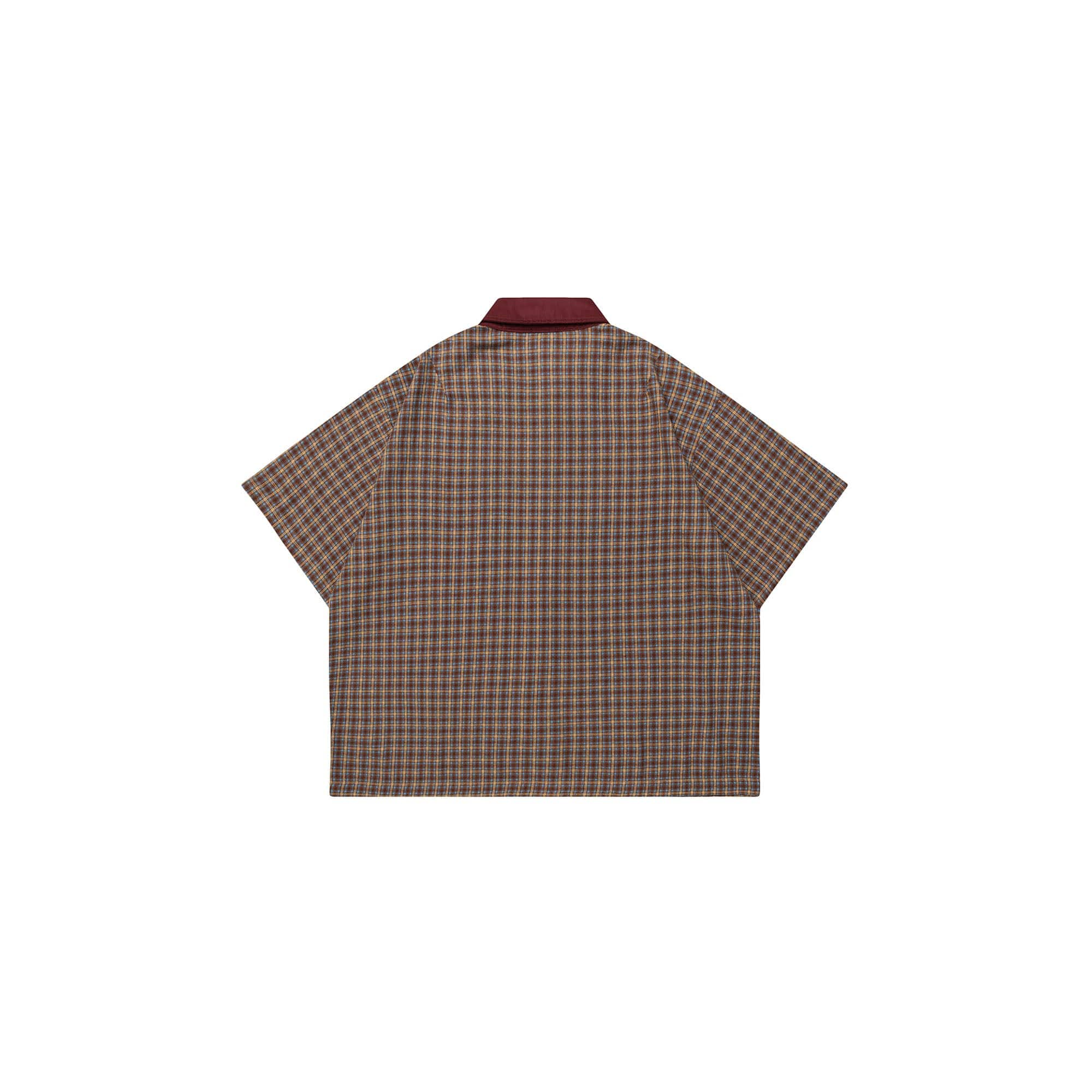 OVDY Raw-Edge Patchwork Graphic Plaid Half Shirt, premium urban and streetwear designers apparel on PROJECTISR.com, OVDY