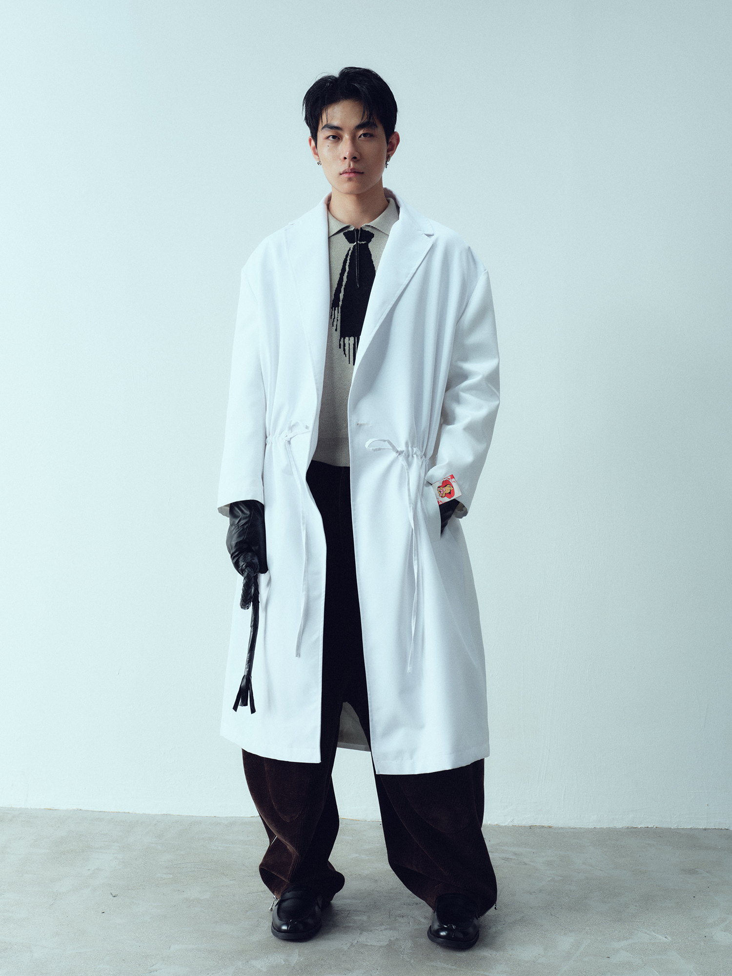 KADAKADA Bear-Tag Waist-Drawstring Trench