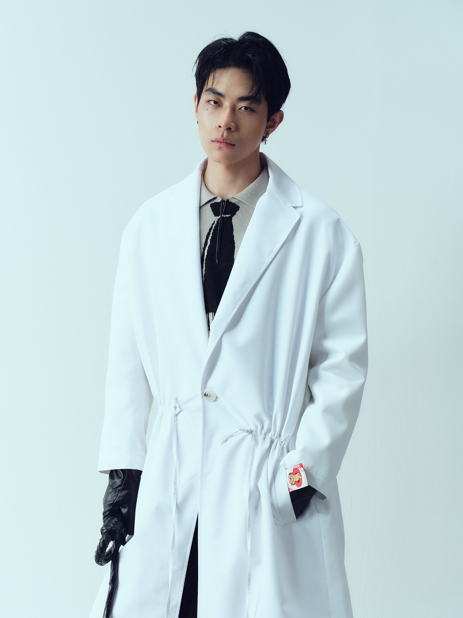 KADAKADA Bear-Tag Waist-Drawstring Trench