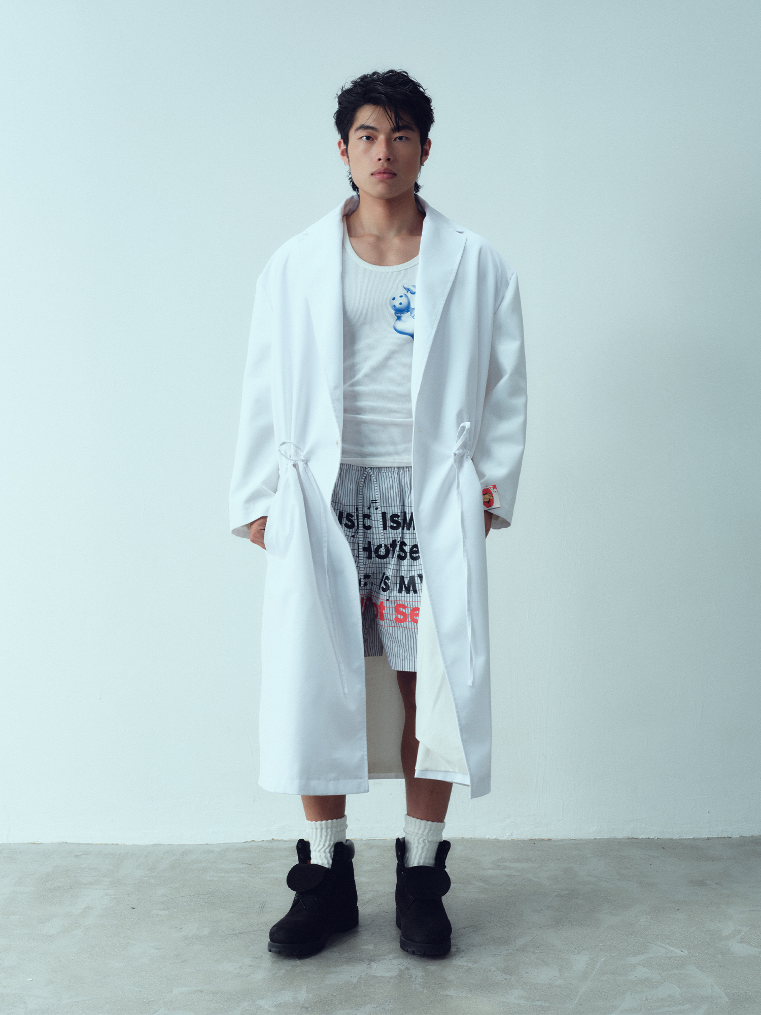 KADAKADA Bear-Tag Waist-Drawstring Trench