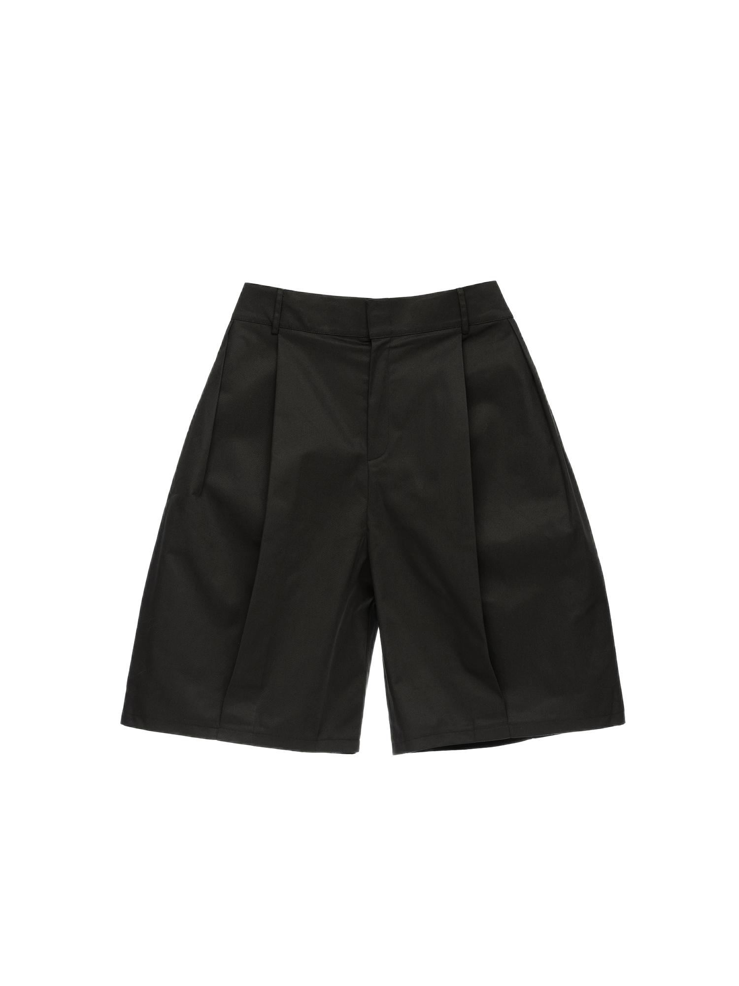 6CRAYON Retro Double-Pleat Wide-Leg Shorts Black
