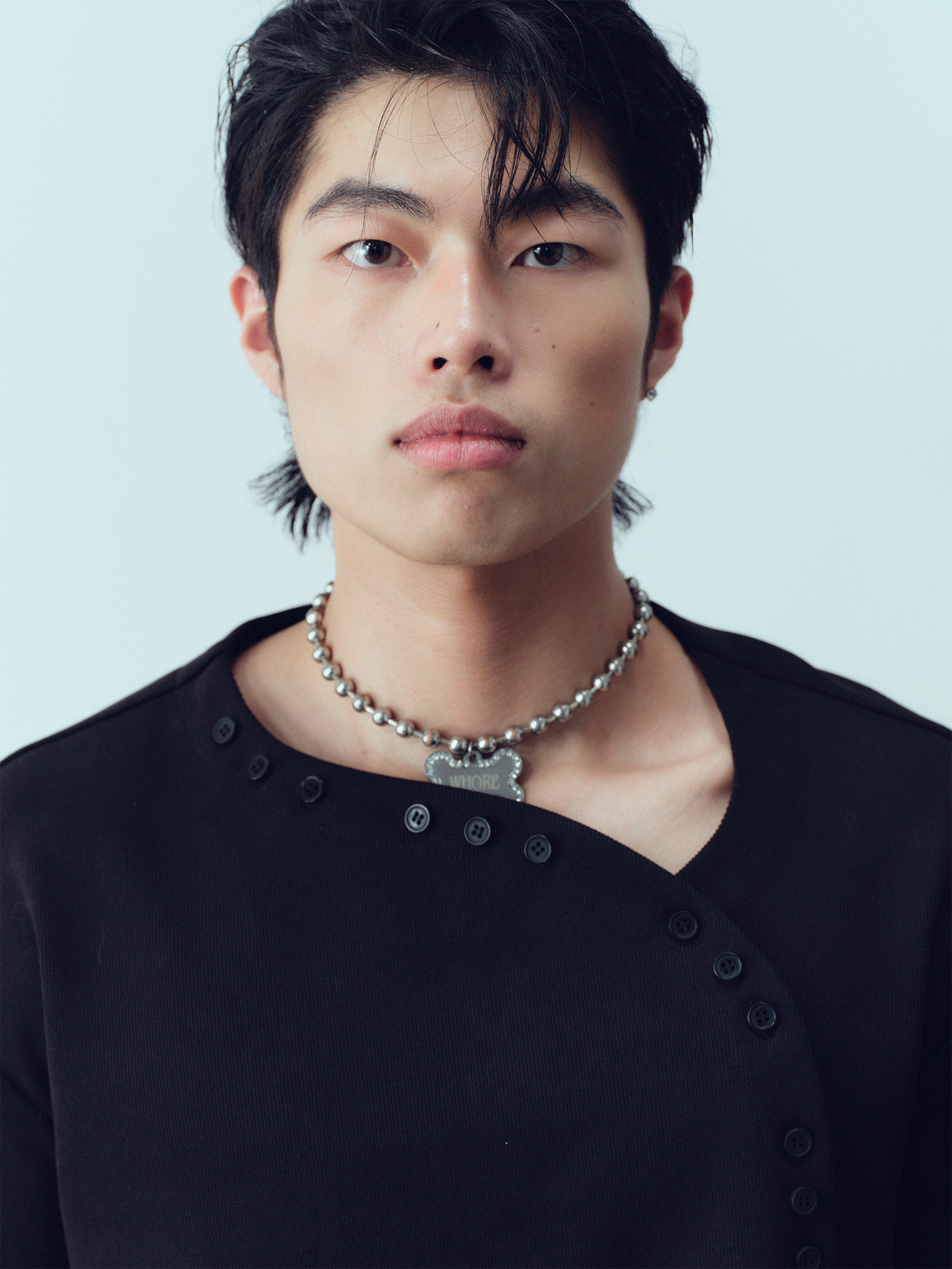 KADAKADA Buttoned Curved Placket Ribbed Knit Top