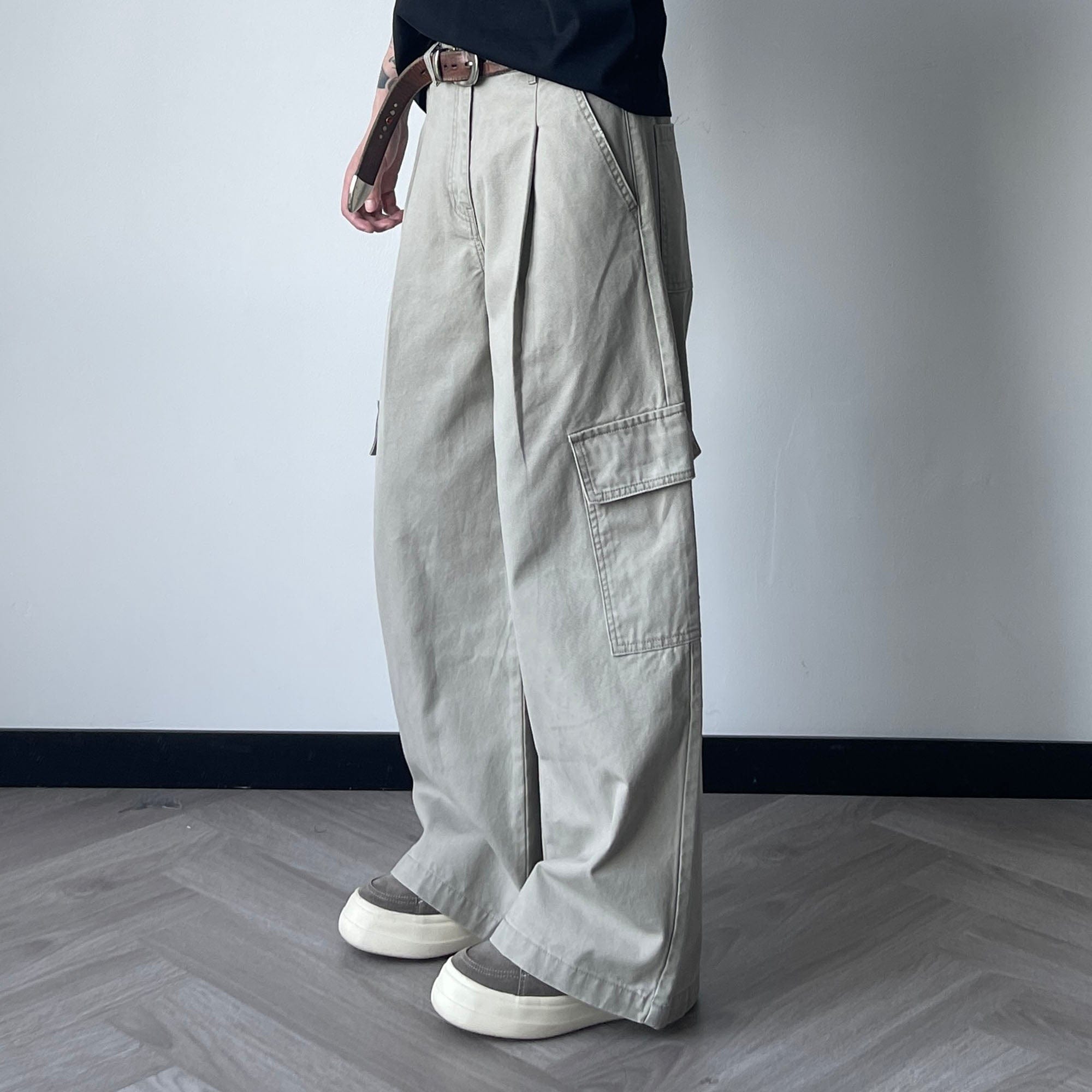 OKAYTHXBYE Pleated Utility Baggy Cargo Pants, premium urban and streetwear designers apparel on PROJECTISR.com, OKAYTHXBYE