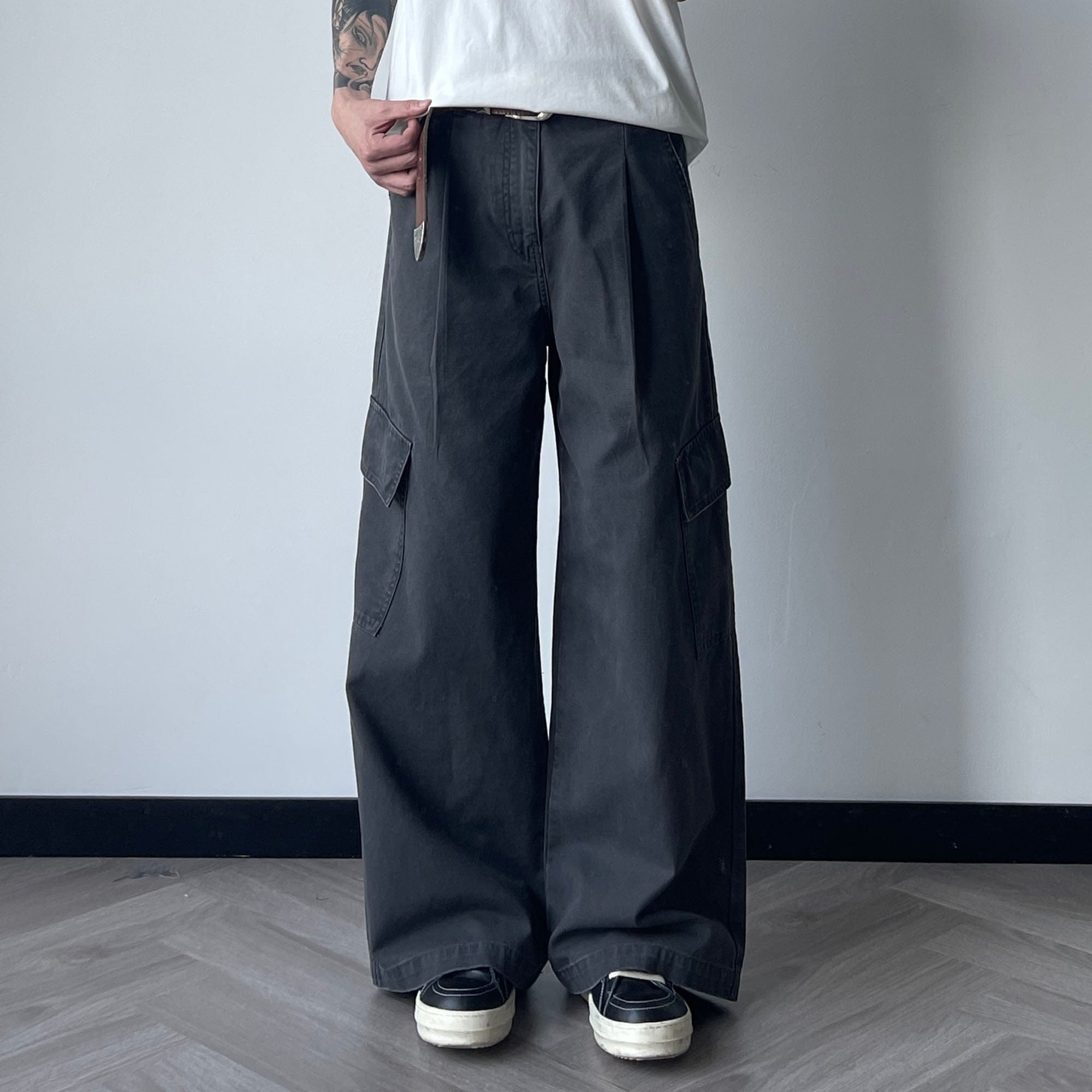 OKAYTHXBYE Pleated Utility Baggy Cargo Pants, premium urban and streetwear designers apparel on PROJECTISR.com, OKAYTHXBYE