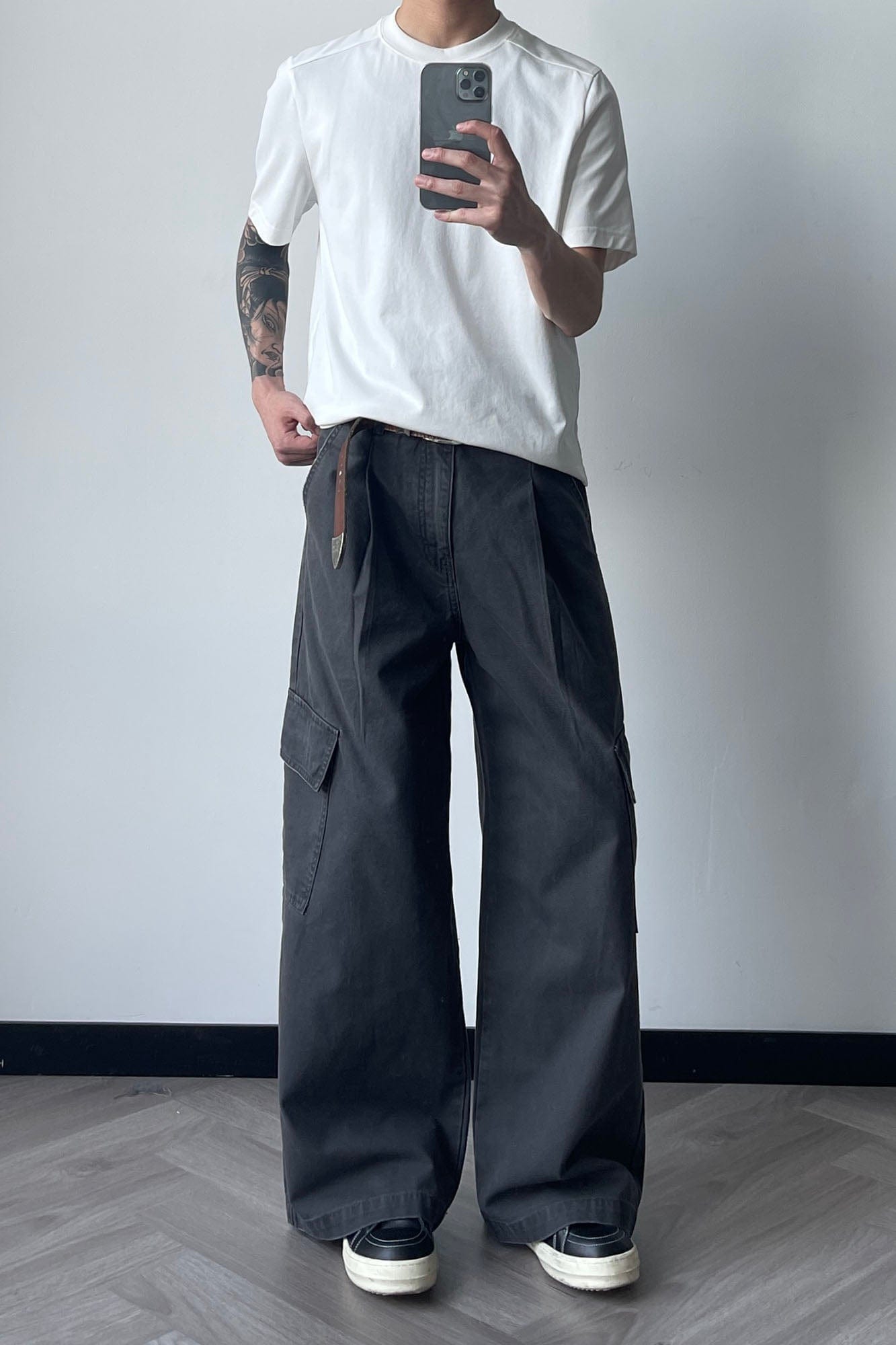 OKAYTHXBYE Pleated Utility Baggy Cargo Pants, premium urban and streetwear designers apparel on PROJECTISR.com, OKAYTHXBYE