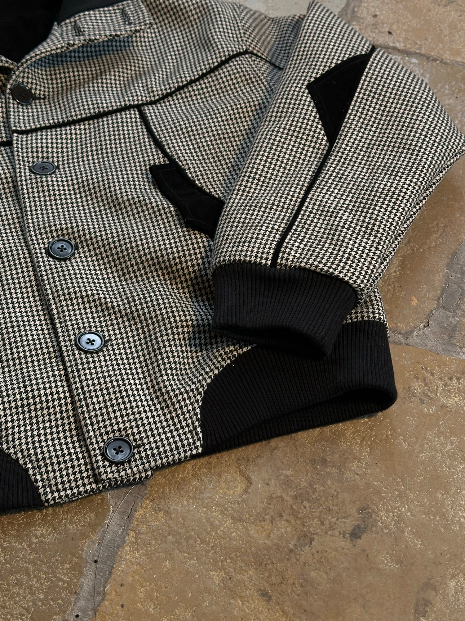 ESAIAS Houndstooth Panel Stand Collar Wool-Blend Jacket