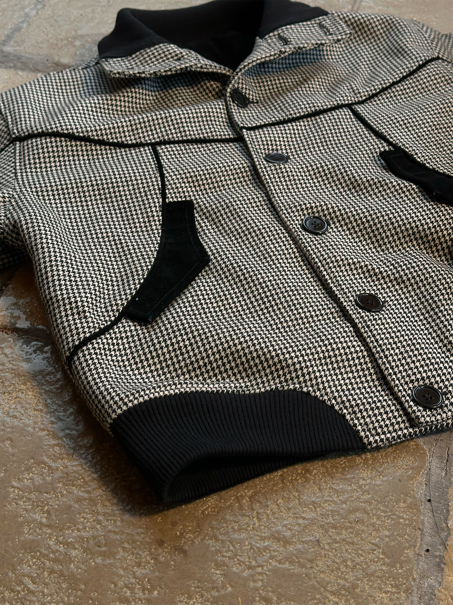 ESAIAS Houndstooth Panel Stand Collar Wool-Blend Jacket